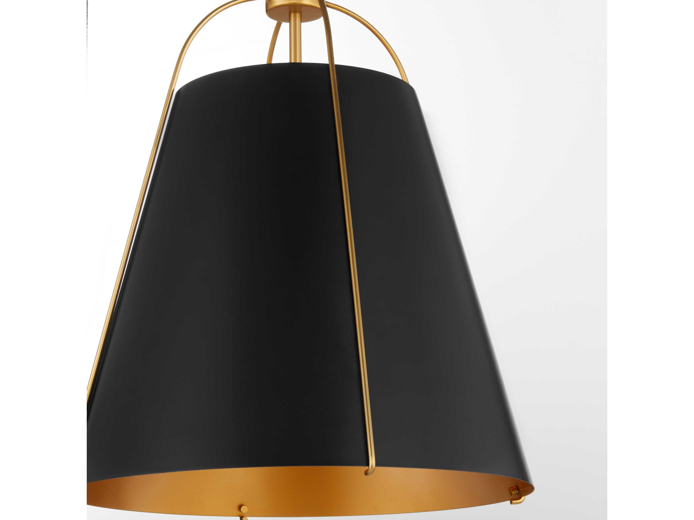 Quorum Ellen 3-Light Matte Black Aged Brass Drum Pendant