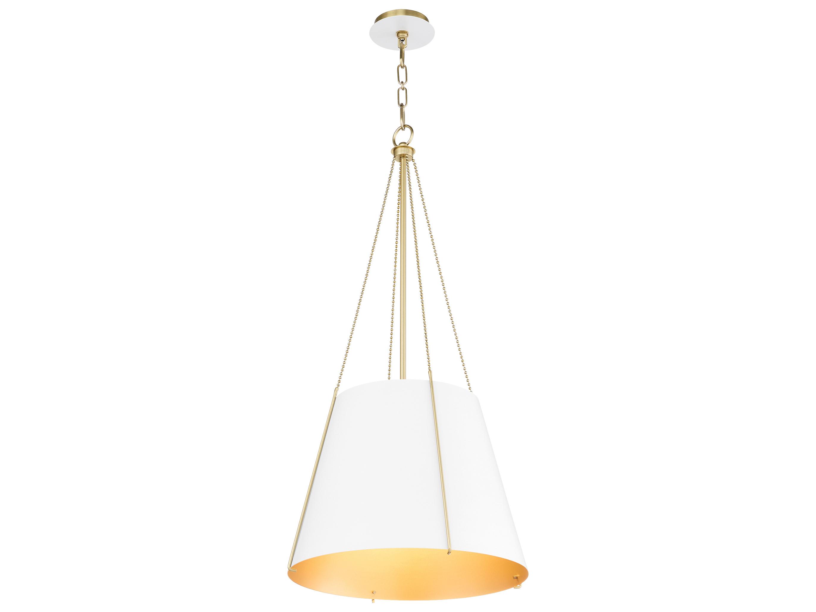 Quorum Denise 3-Light Studio White W Aged Brass Drum Pendant