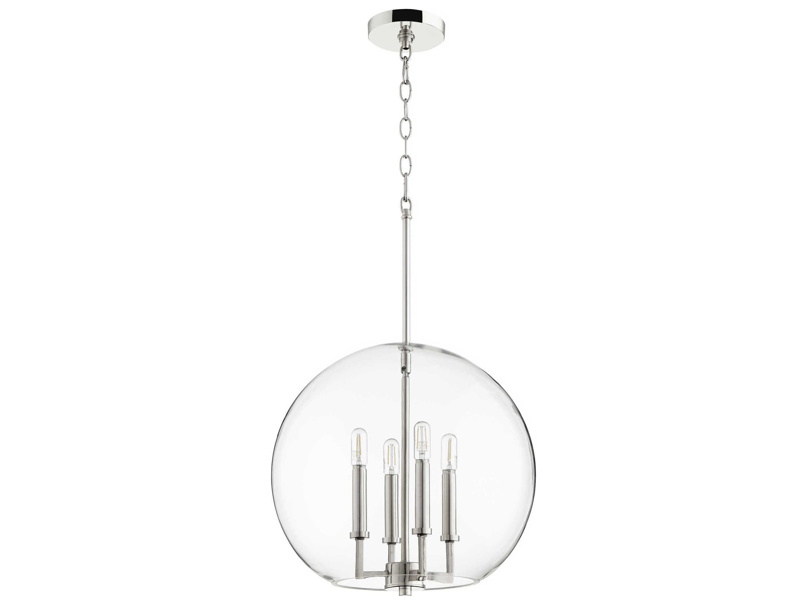 Quorum 4-Light Polished Nickel Glass Candelabra Globe Chandelier