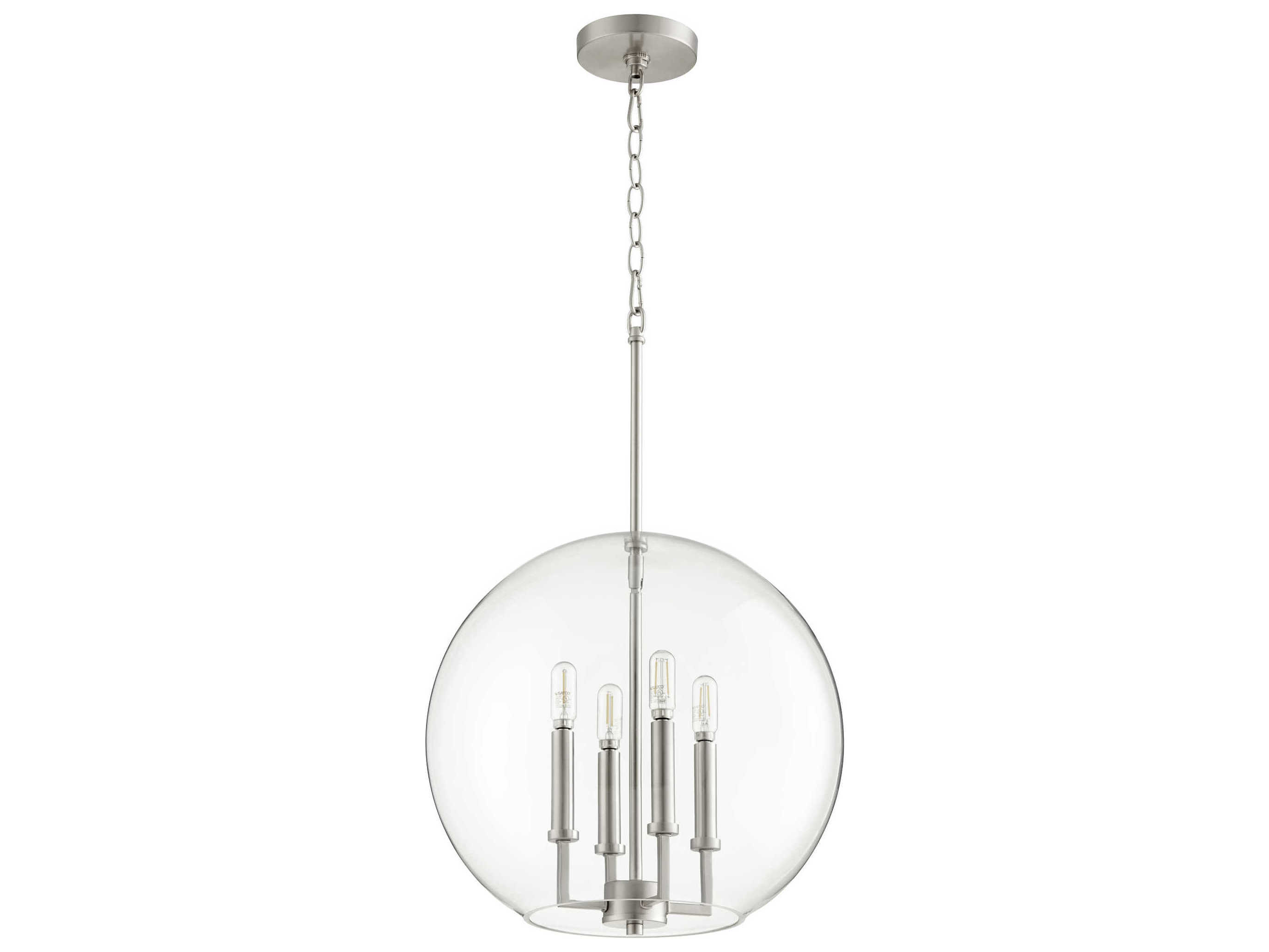Quorum 4-Light Satin Nickel Glass Candelabra Globe Chandelier