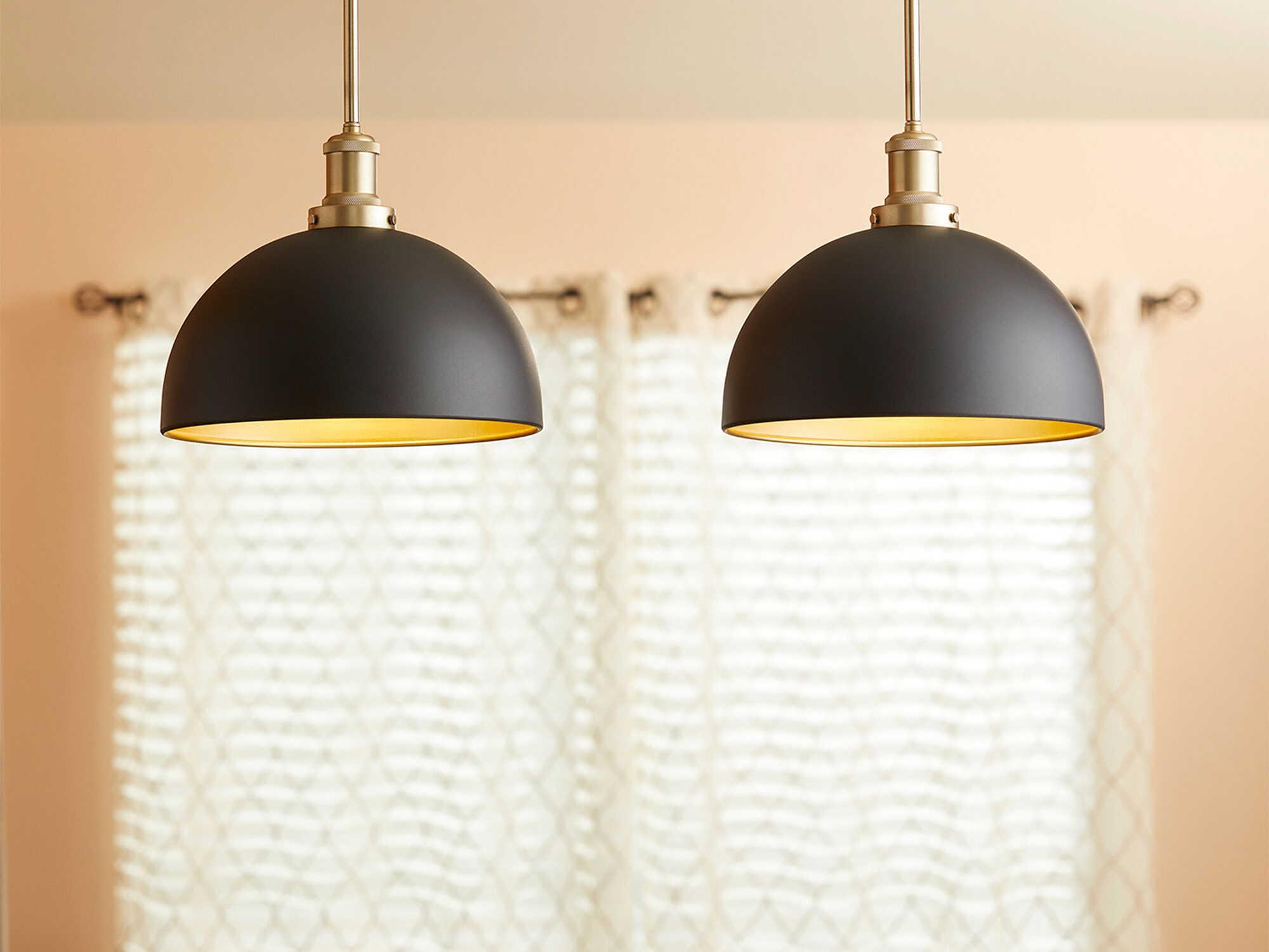 Quorum 1-Light Noir Aged Brass Black Dome Mini Pendant