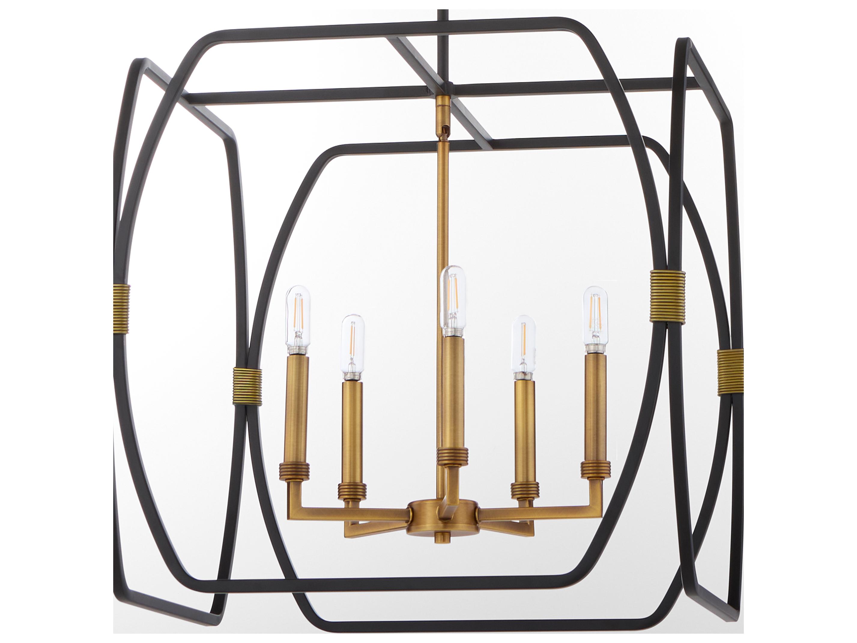 Quorum Bishop 5-Light Matte Black Brushed Brass Lantern Pendant