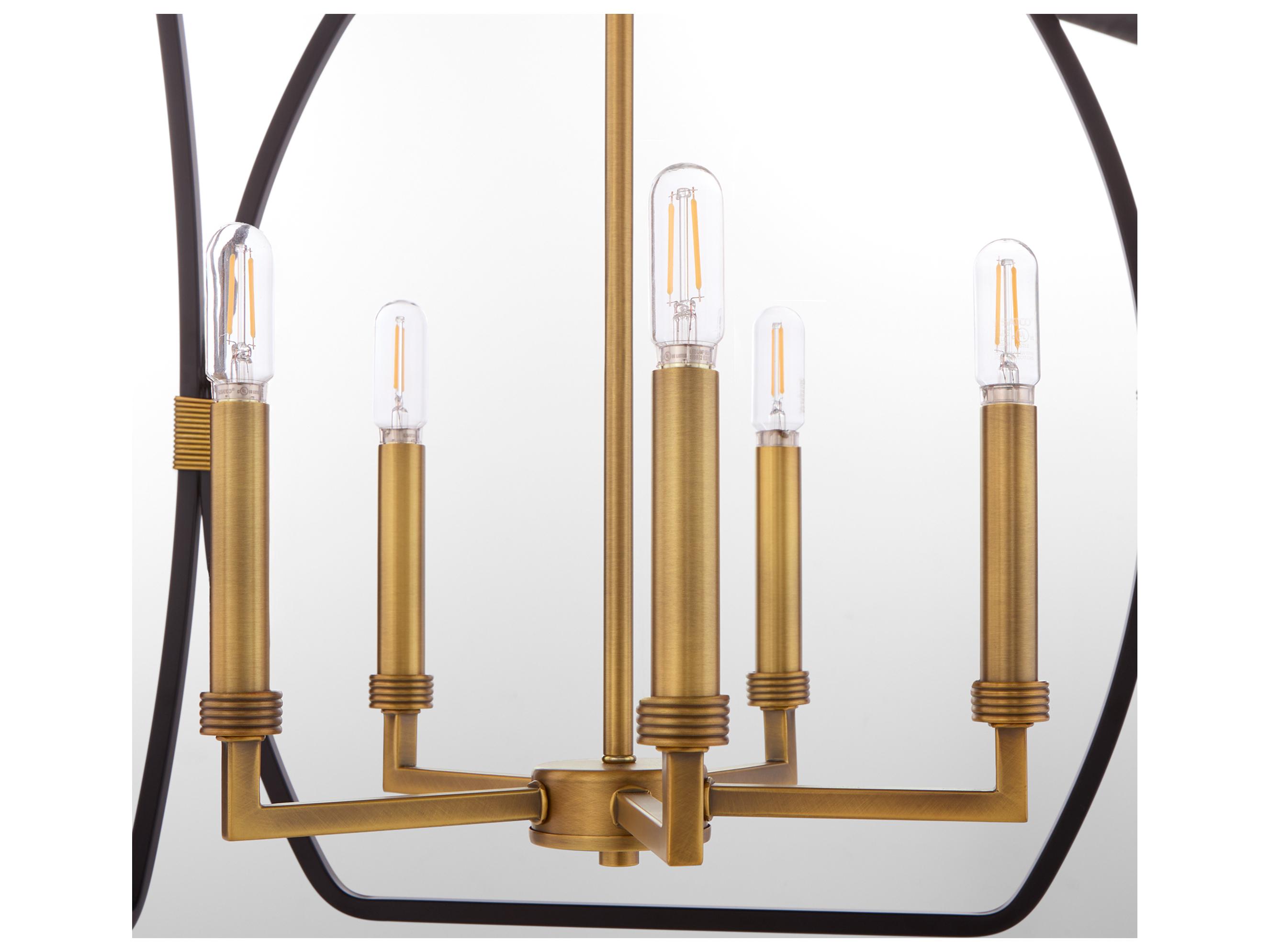 Quorum Bishop 5-Light Matte Black Brushed Brass Lantern Pendant