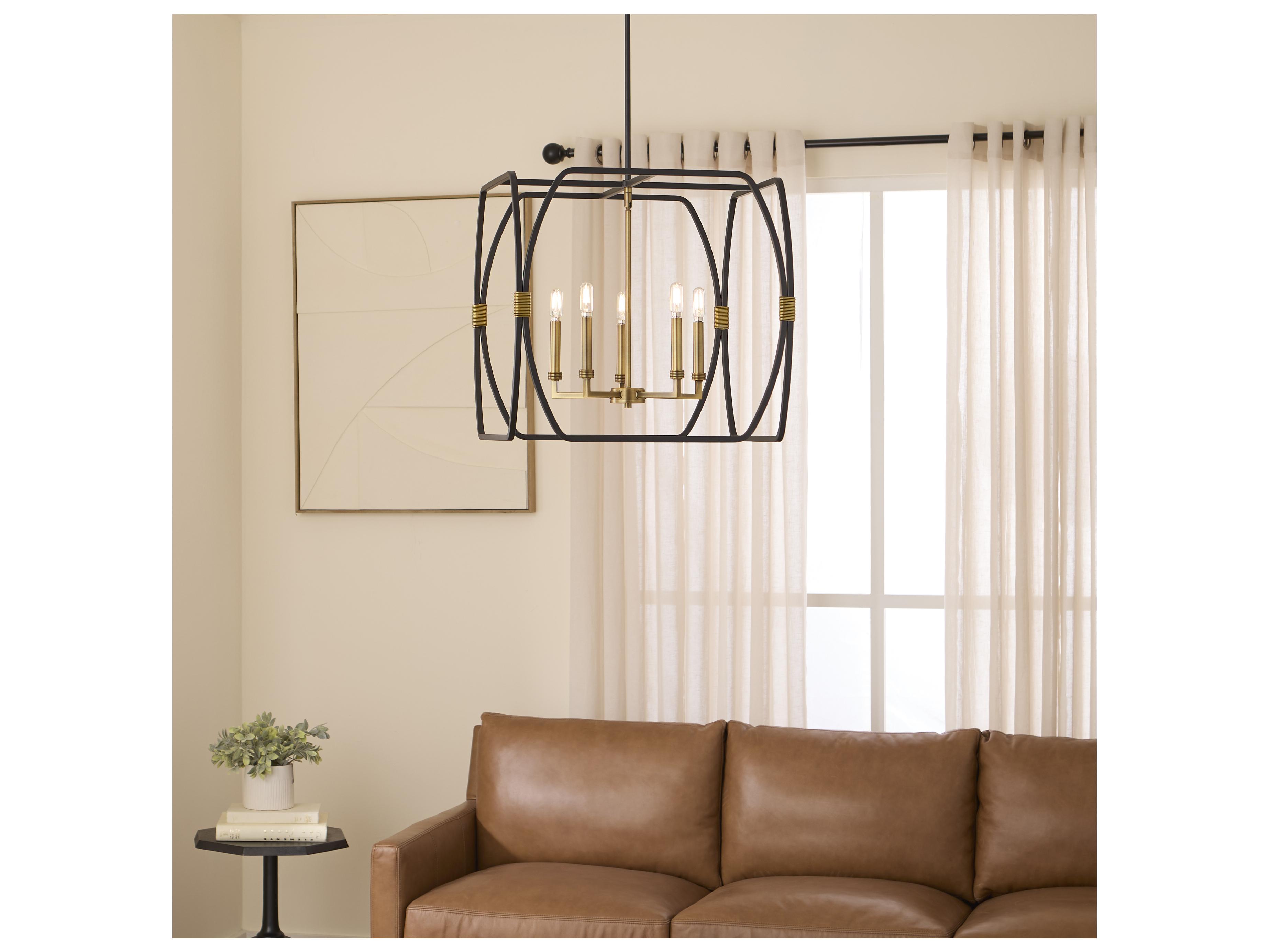 Quorum Bishop 5-Light Matte Black Brushed Brass Lantern Pendant