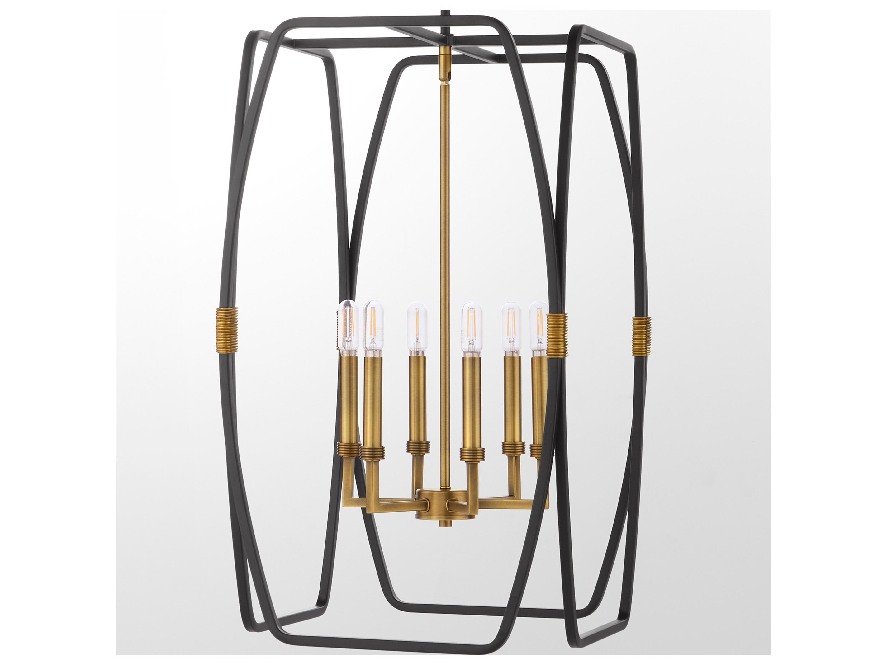 Quorum Bishop 6-Light Matte Black Brushed Brass Lantern Pendant