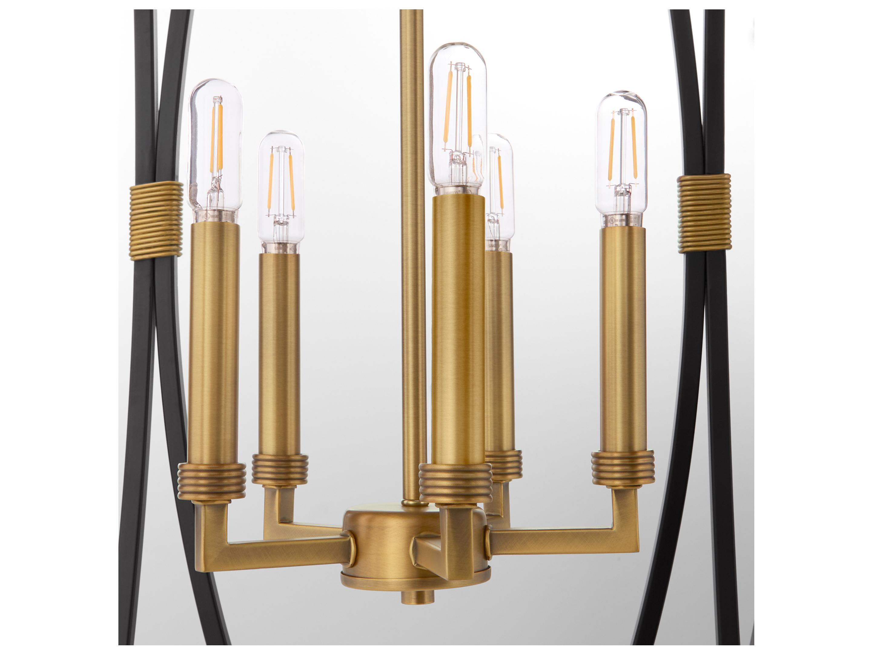Quorum Bishop 5-Light Matte Black Brushed Brass Lantern Pendant