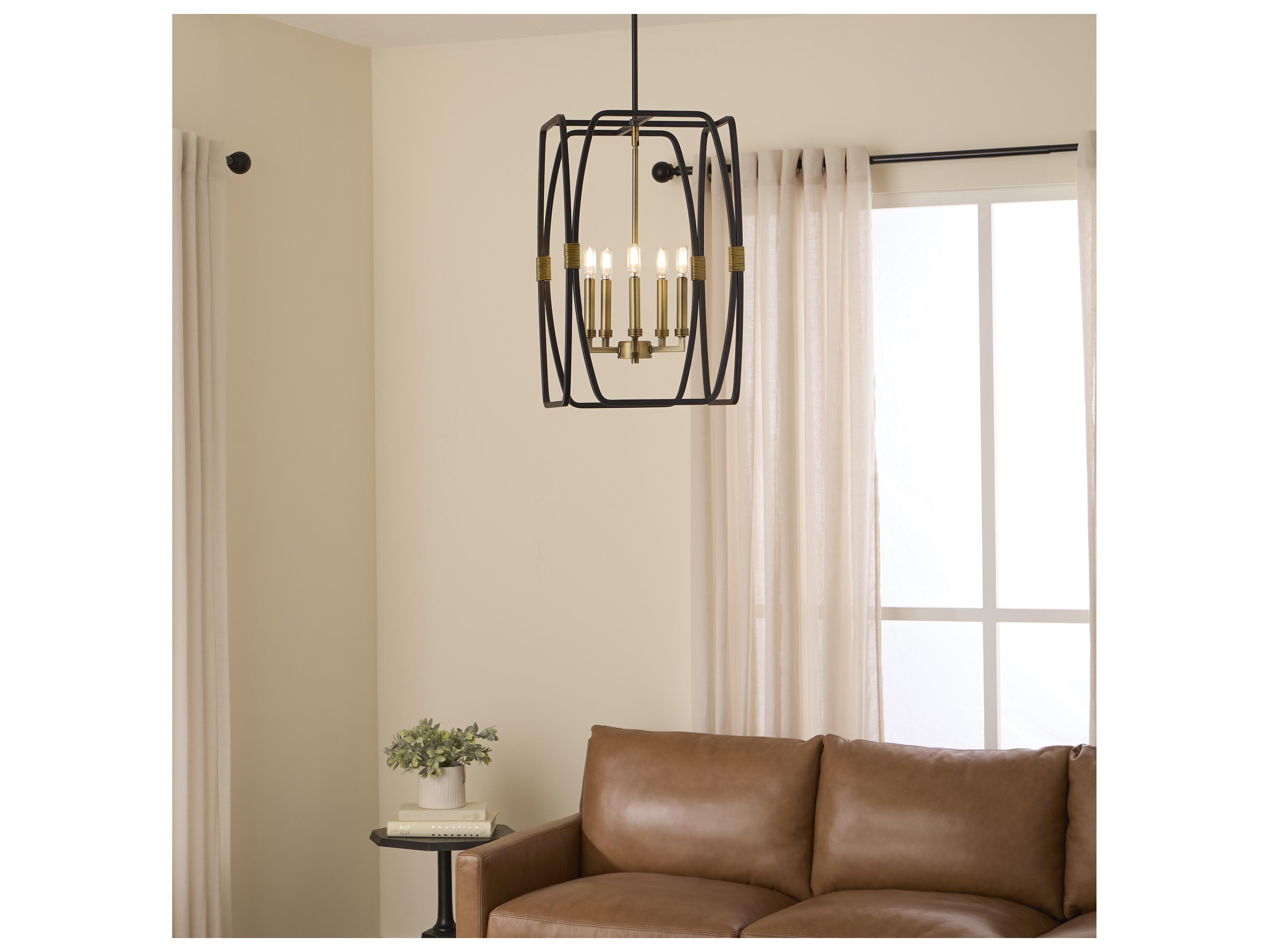 Quorum Bishop 5-Light Matte Black Brushed Brass Lantern Pendant