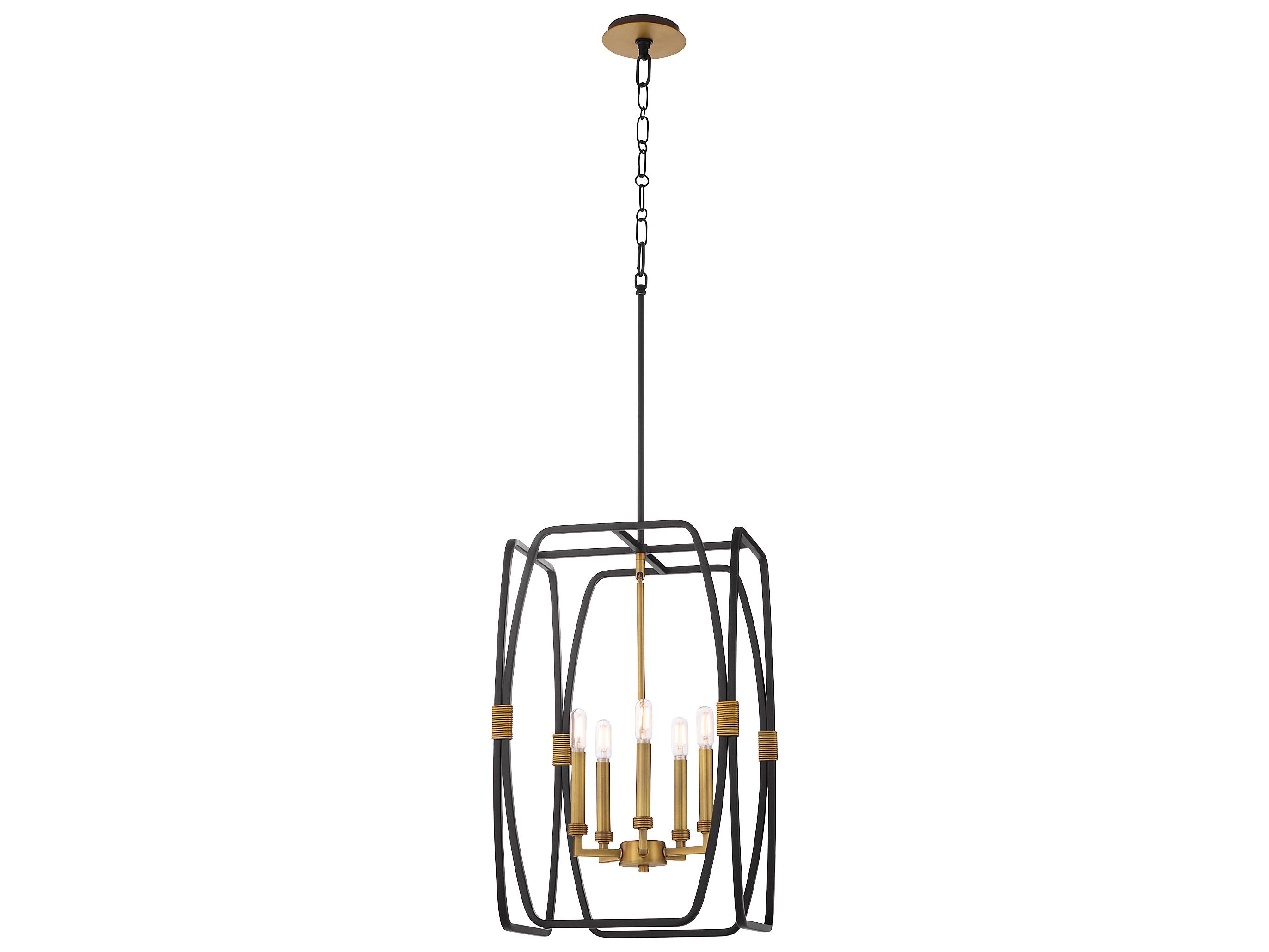 Quorum Bishop 5-Light Matte Black Brushed Brass Lantern Pendant
