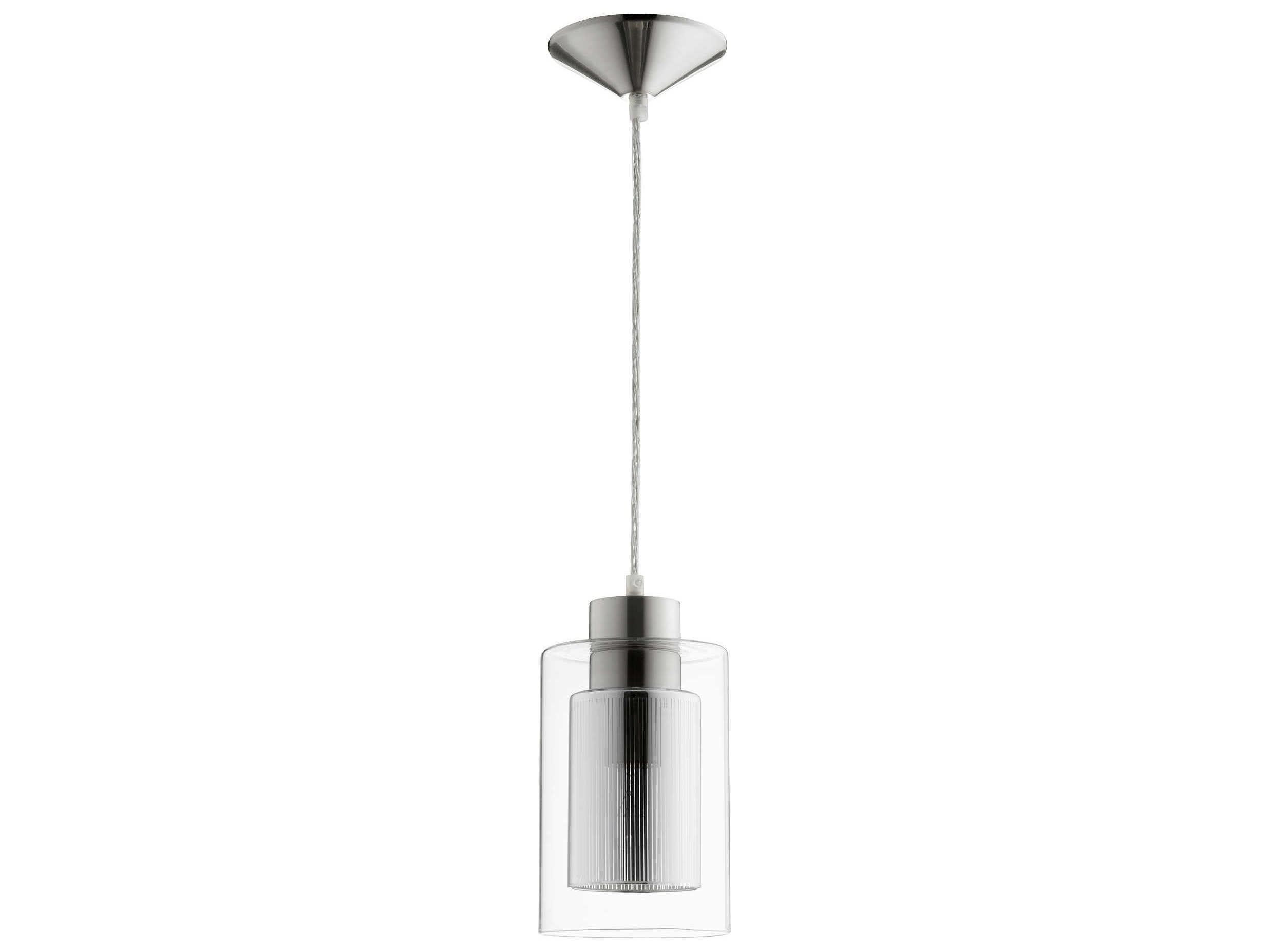Quorum 1-Light Satin Nickel Glass Cylinder Mini Pendant