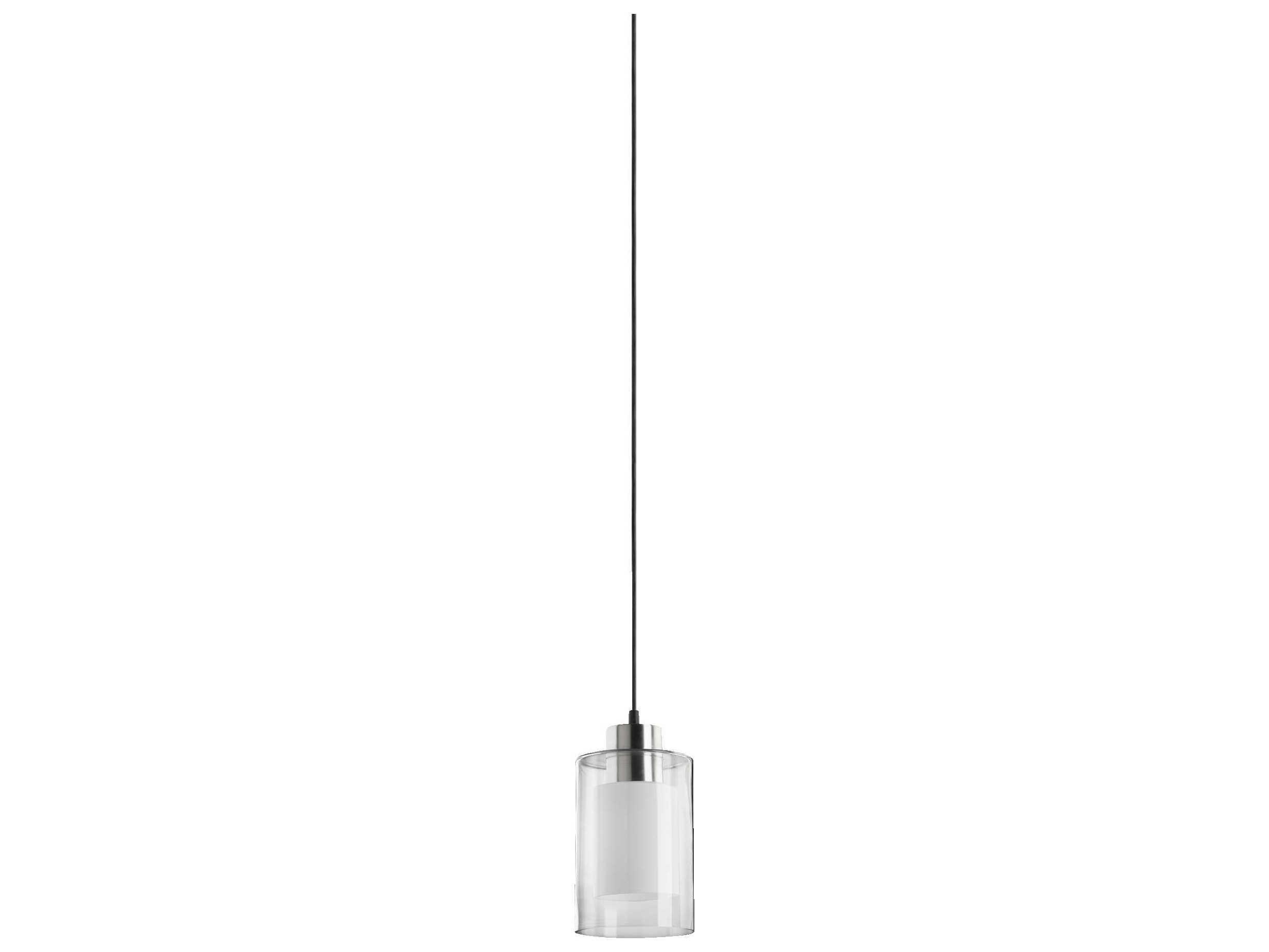 Quorum 1-Light Satin Nickel Clear And White Glass Cylinder Mini Pendant
