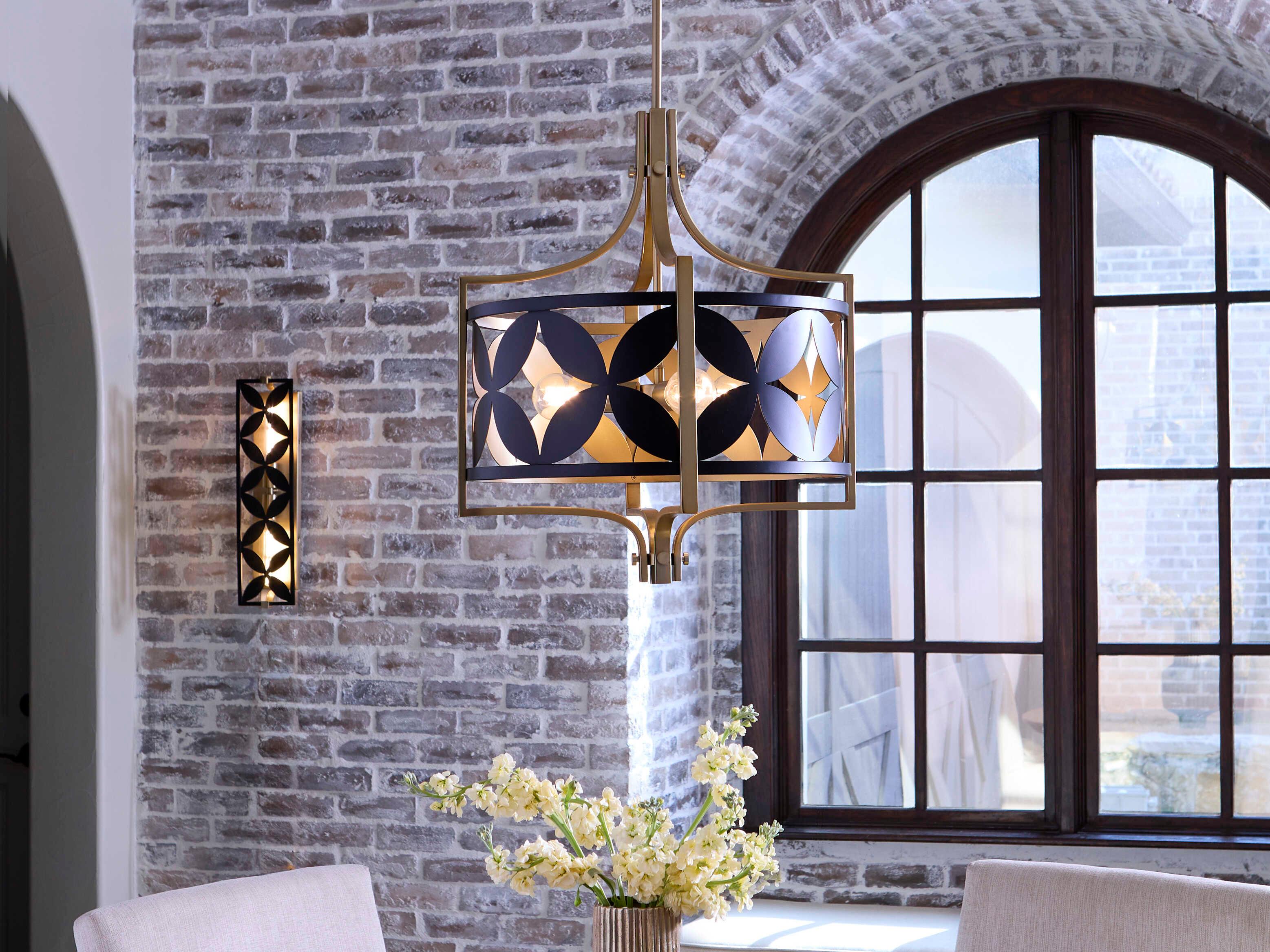 Quorum Mariposa 3-Light Matte Black Aged Brass Pendant