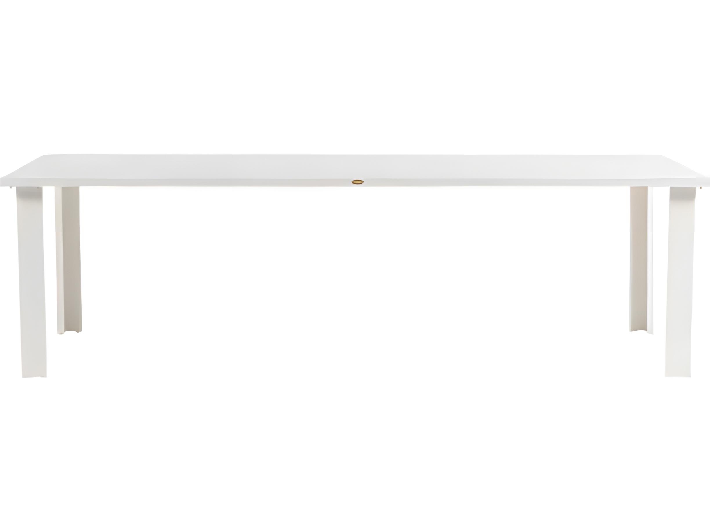 Ratana Limo Silver Talc White Aluminum Rectangular Umbrella Hole Dining Table