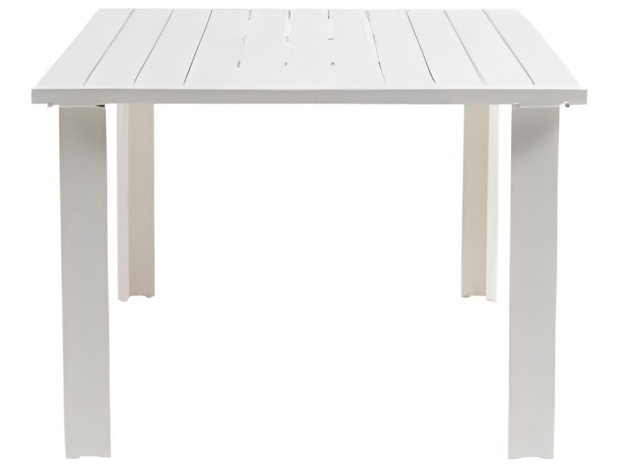 Ratana Limo Silver Talc White Aluminum Rectangular Umbrella Hole Dining Table