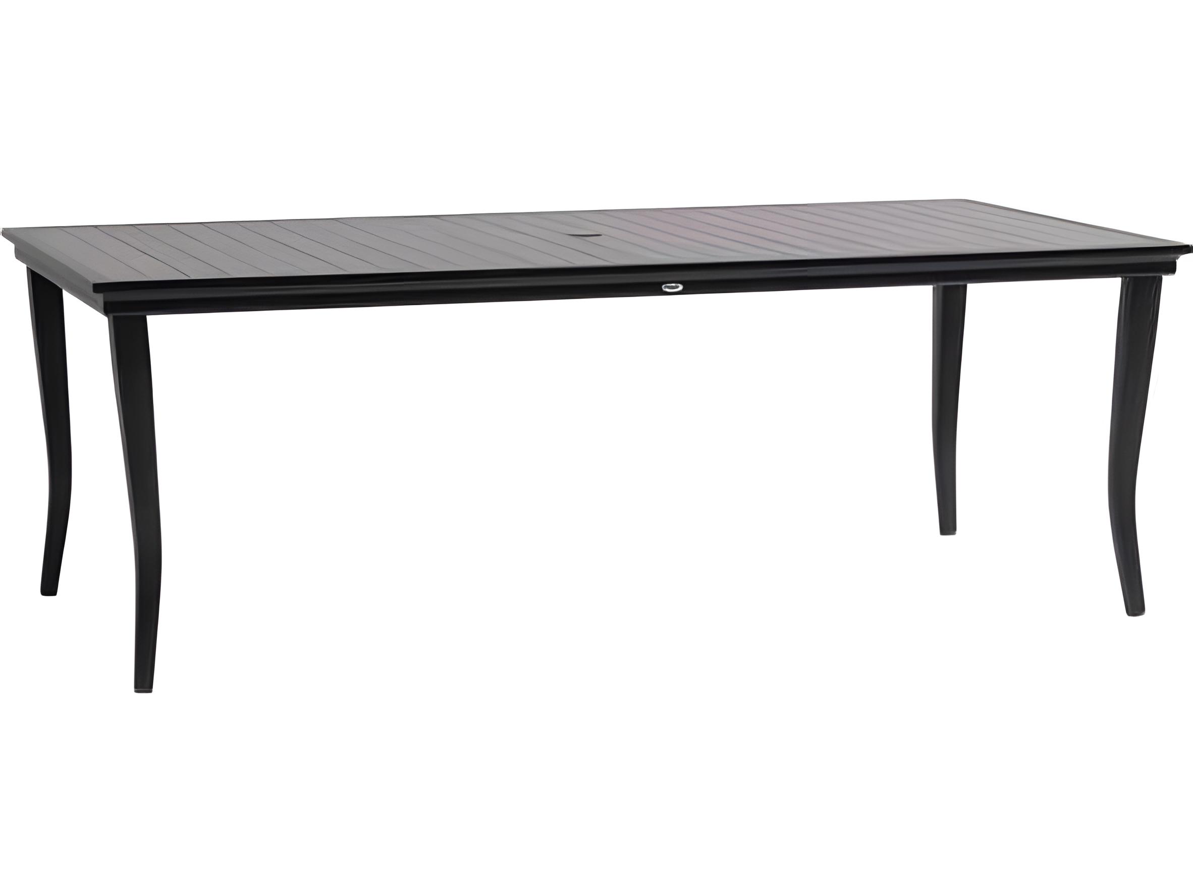 Ratana Copacabana Silver Brown Top & Black Base Aluminum Rectangular Umbrella Hole Dining Table