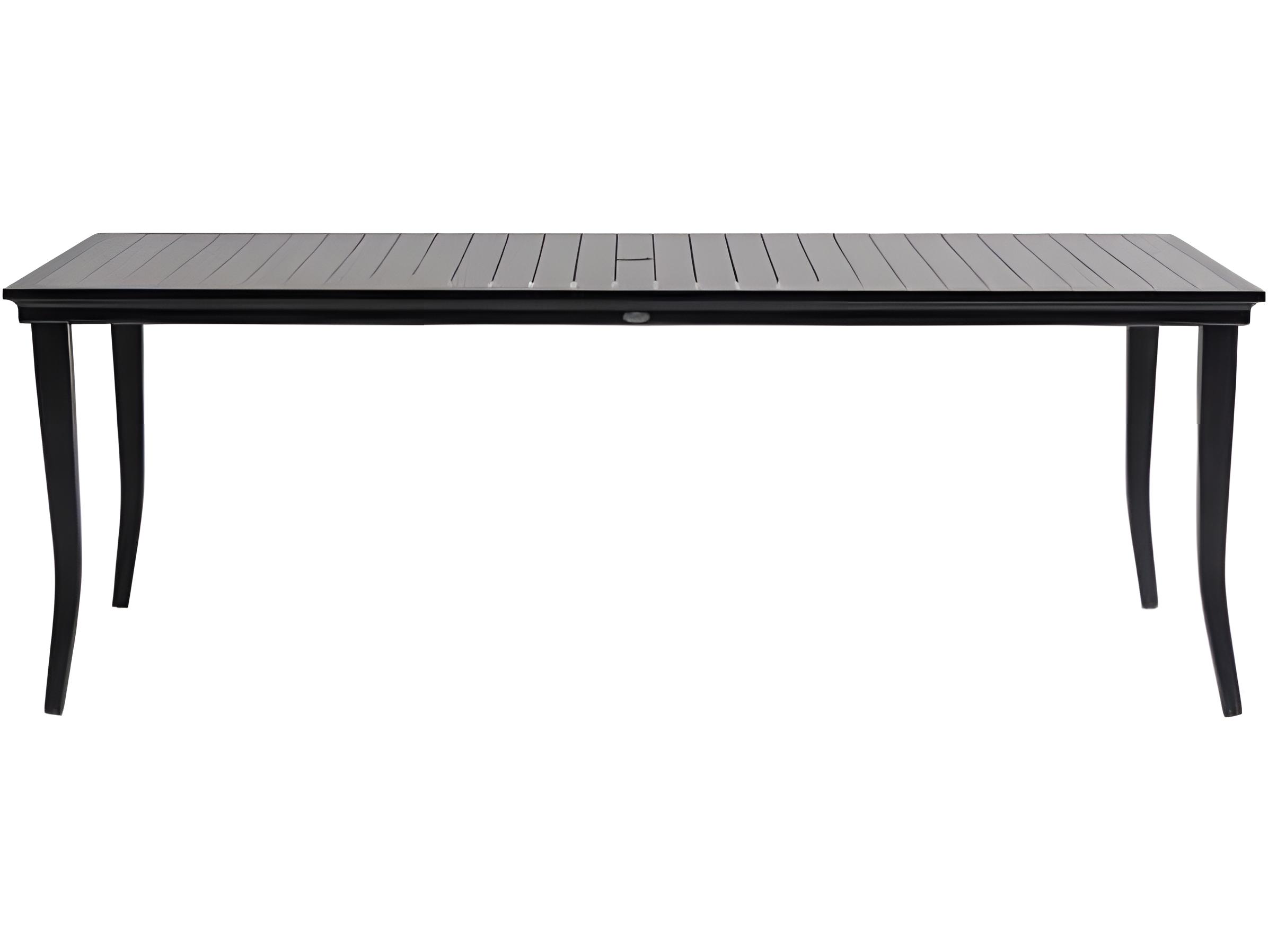 Ratana Copacabana Silver Brown Top & Black Base Aluminum Rectangular Umbrella Hole Dining Table