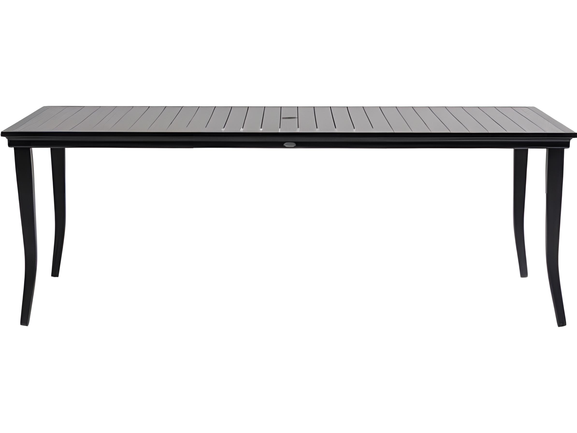 Ratana Copacabana Silver Brown Top & Black Base Aluminum Rectangular Umbrella Hole Dining Table