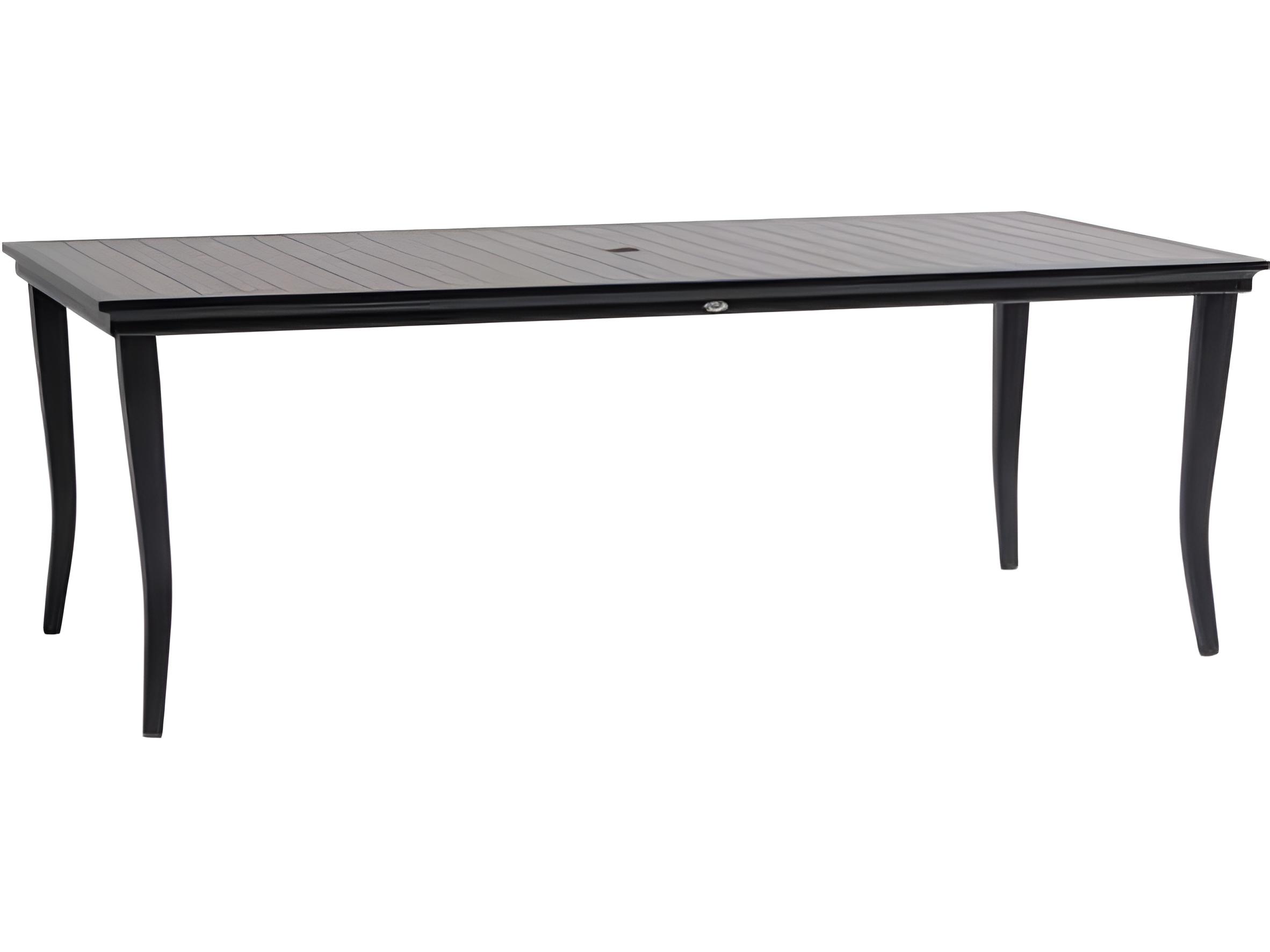 Ratana Copacabana Silver Brown Top & Black Base Aluminum Rectangular Umbrella Hole Dining Table