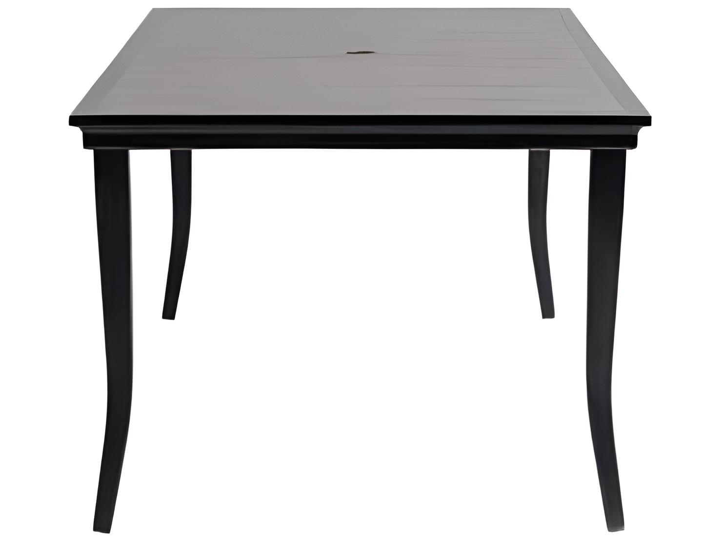 Ratana Copacabana Silver Brown Top & Black Base Aluminum Rectangular Umbrella Hole Dining Table