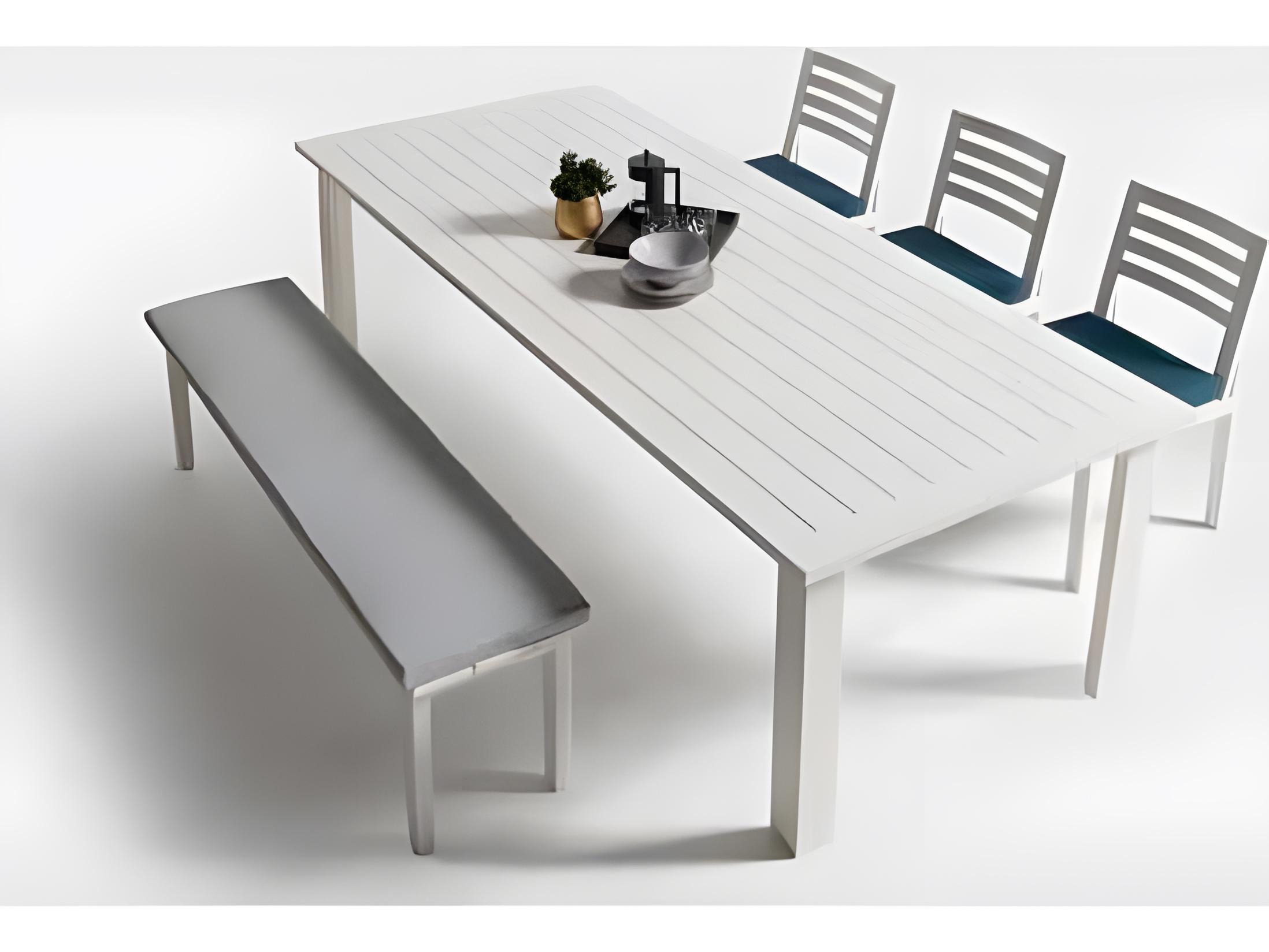 Ratana Elements Silver Talc White Aluminum Cushion Dining Chair