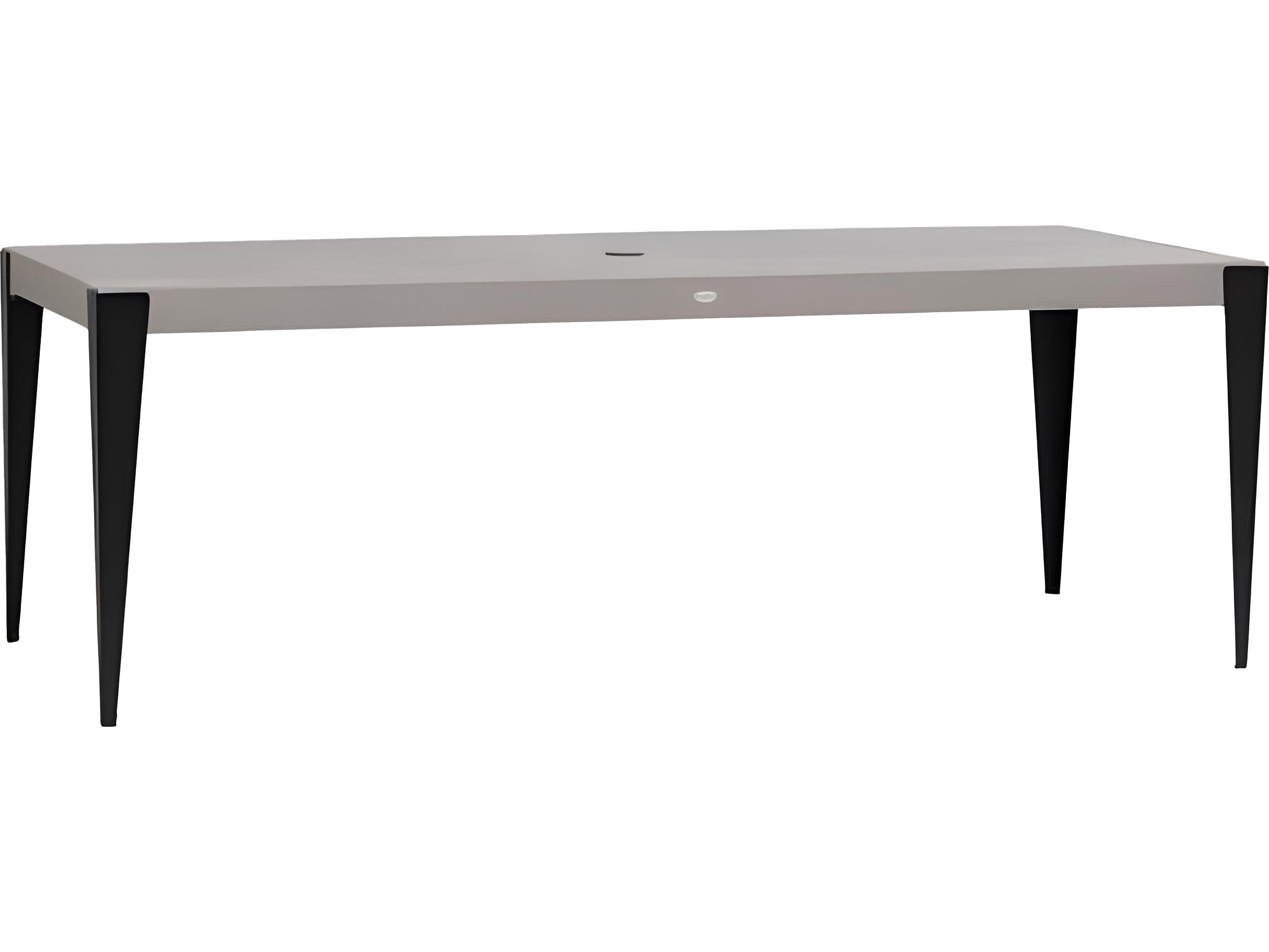 Ratana Genval Silver Black Base & Cement Top Aluminum Rectangular Umbrella Hole Dining Table