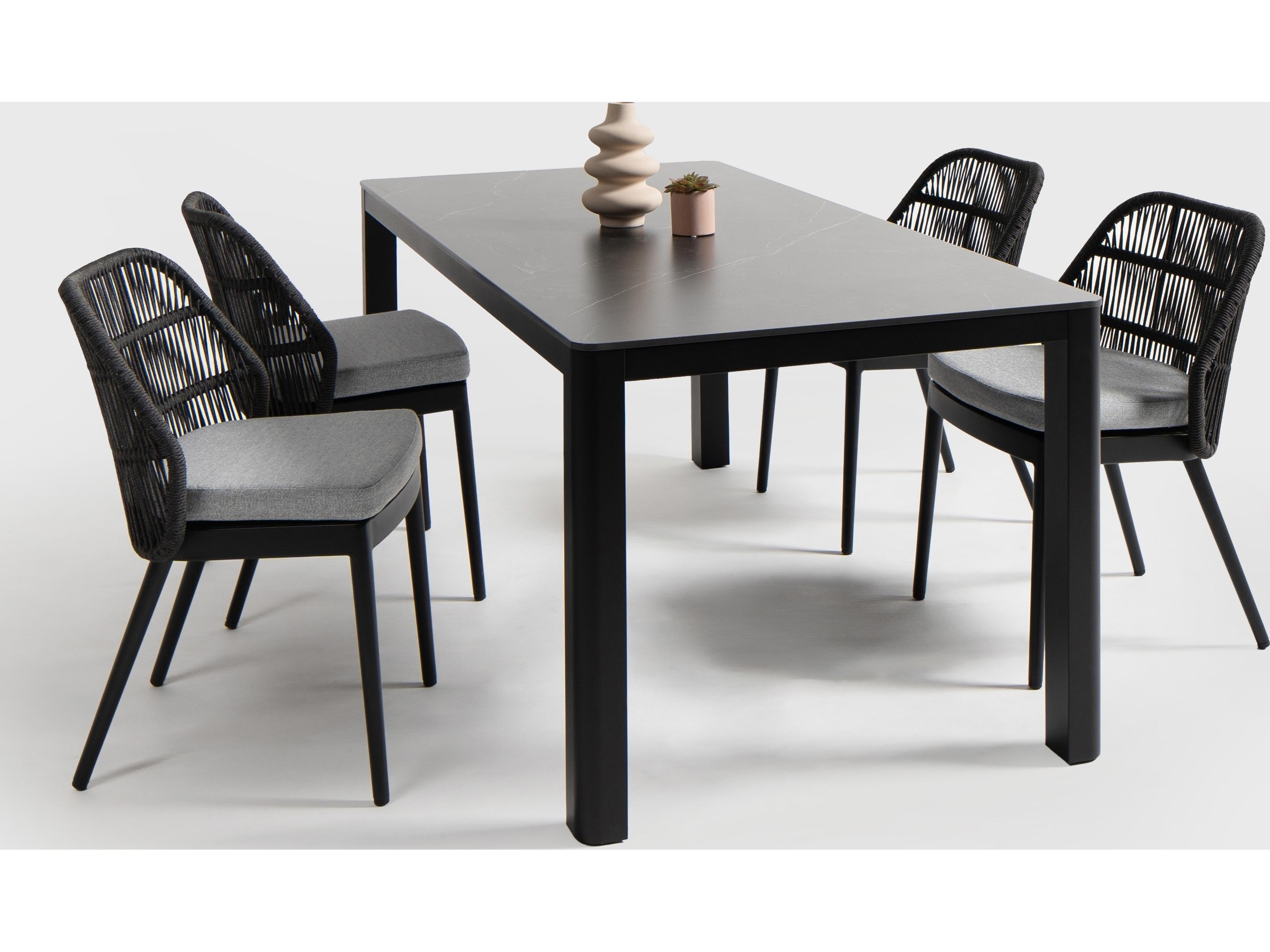 Ratana Hampshire Tables Aluminum Rectangular Umbrella Hole Dining Table