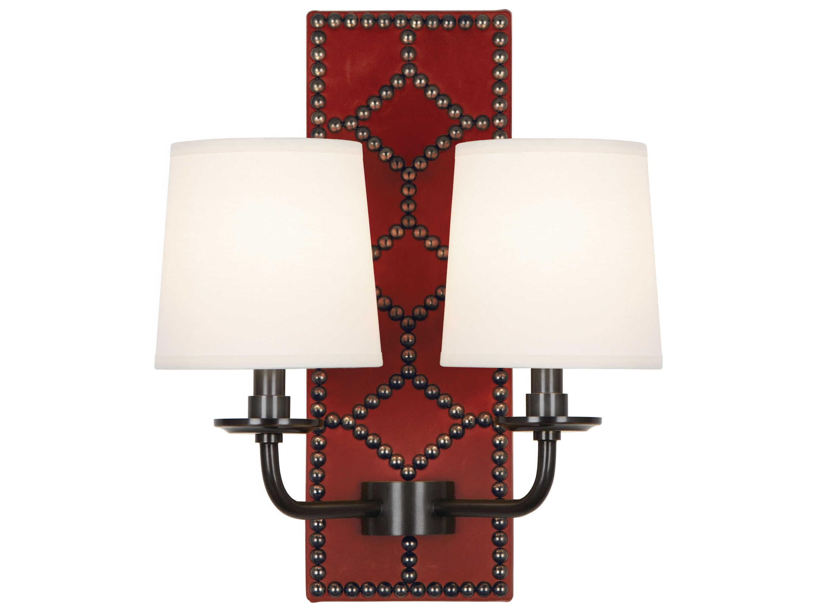 Robert Abbey Williamsburg Lightfoot 2-Light Dragons Blood Leather Red Traditional Wall Sconce