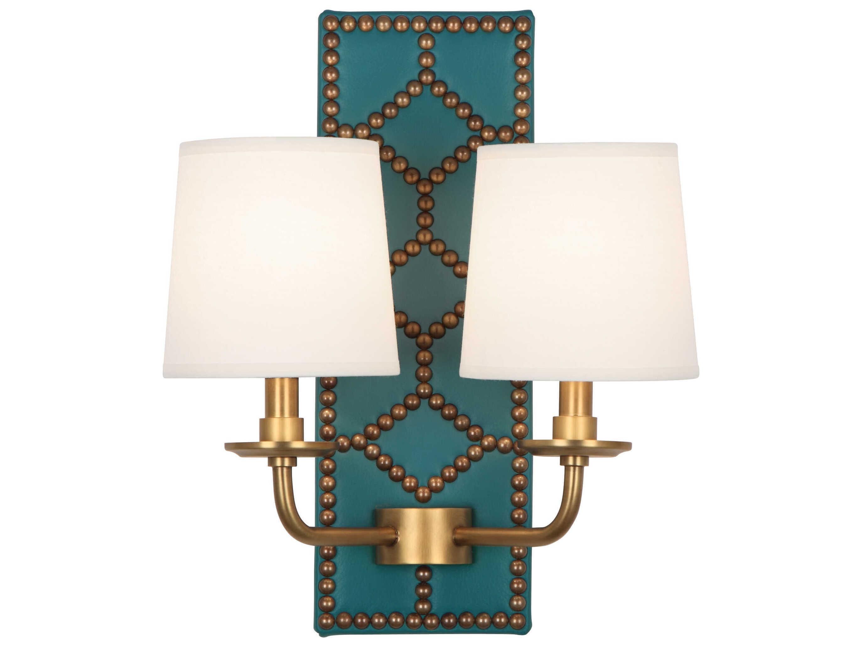 Robert Abbey Williamsburg Lightfoot 2-Light Mayo Teal Leather Blue Traditional Wall Sconce
