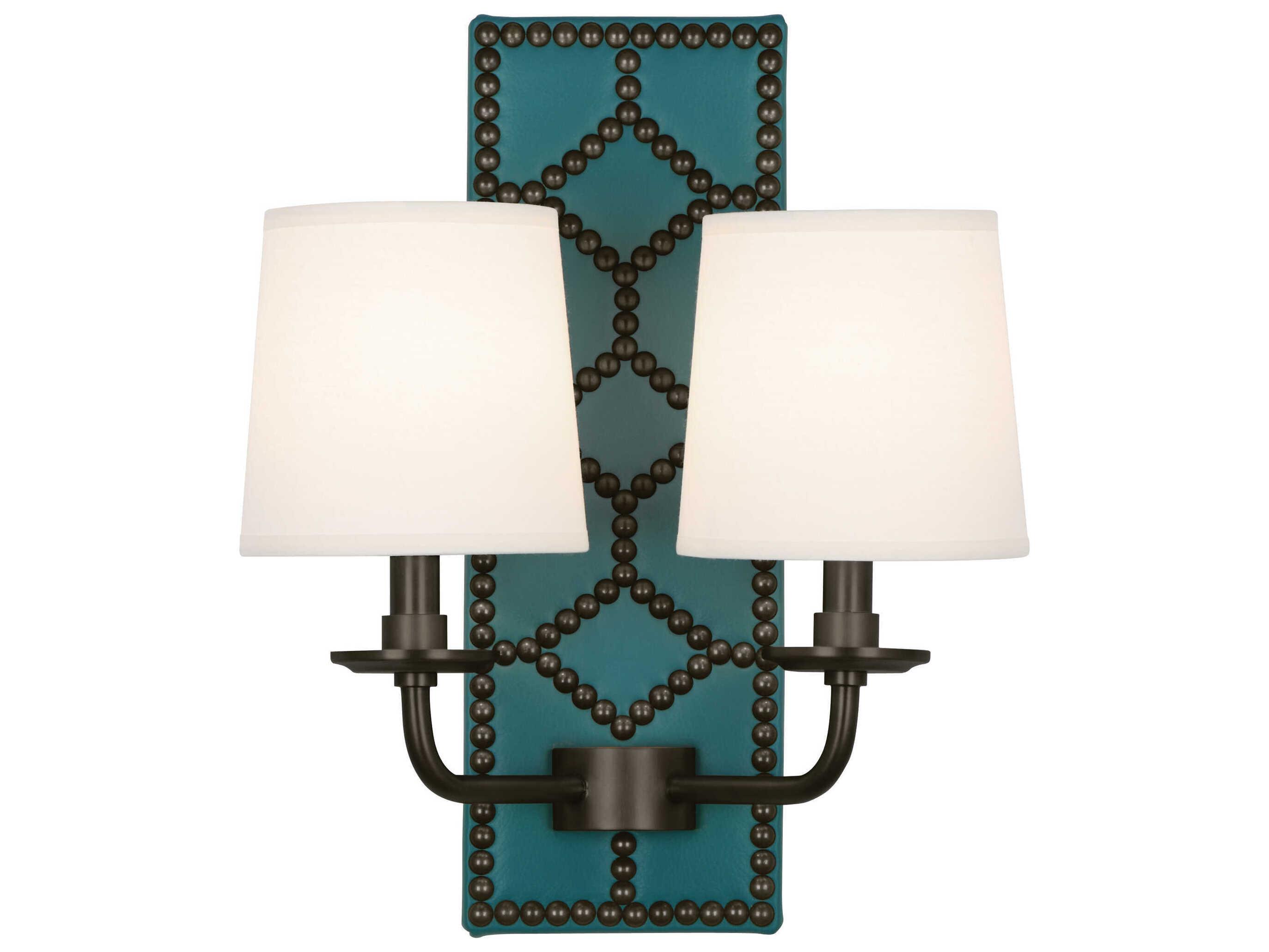 Robert Abbey Williamsburg Lightfoot 2-Light Mayo Teal Leather Blue Traditional Wall Sconce