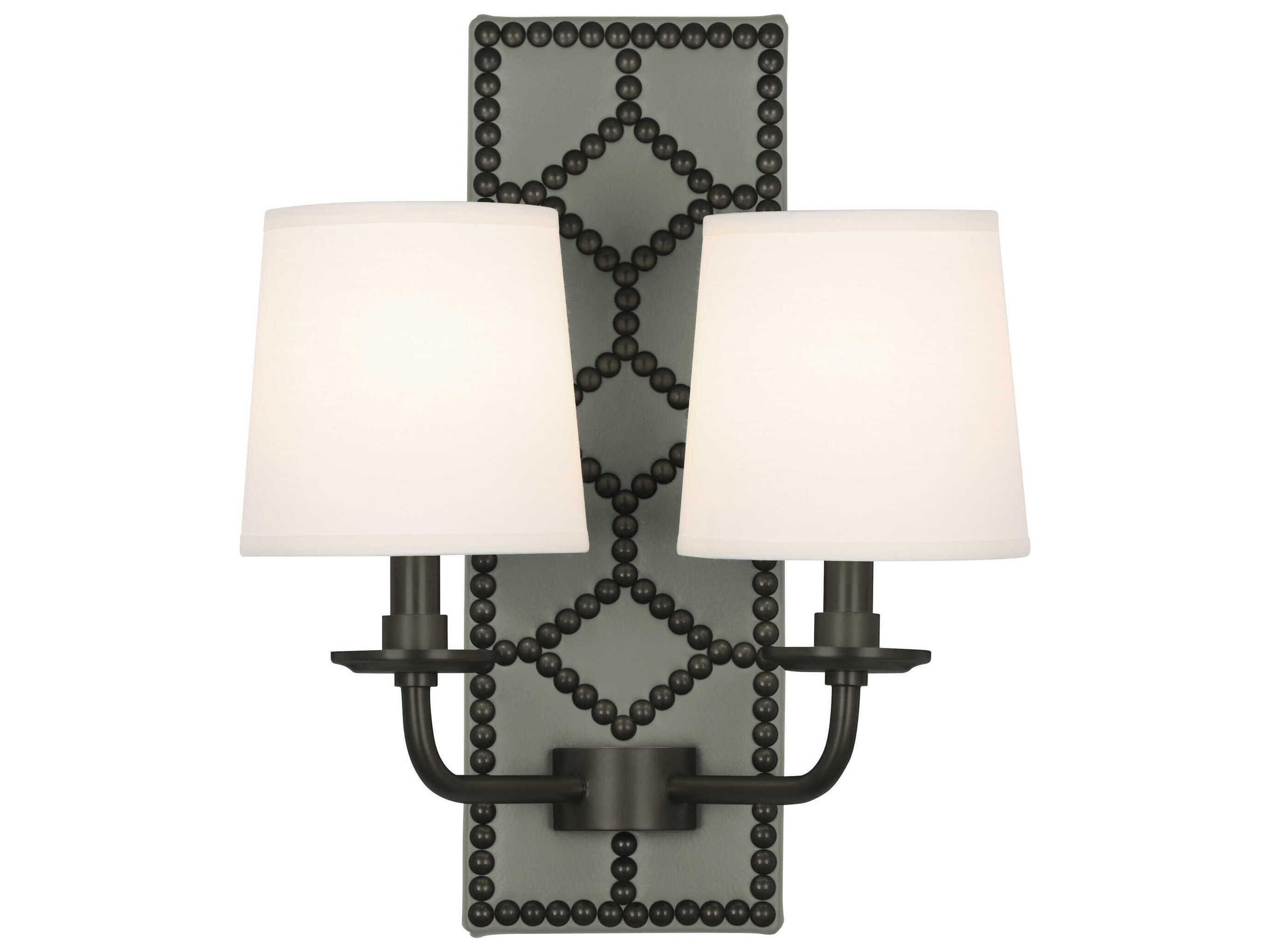 Robert Abbey Williamsburg Lightfoot 2-Light Carter Gray Leather Traditional Wall Sconce