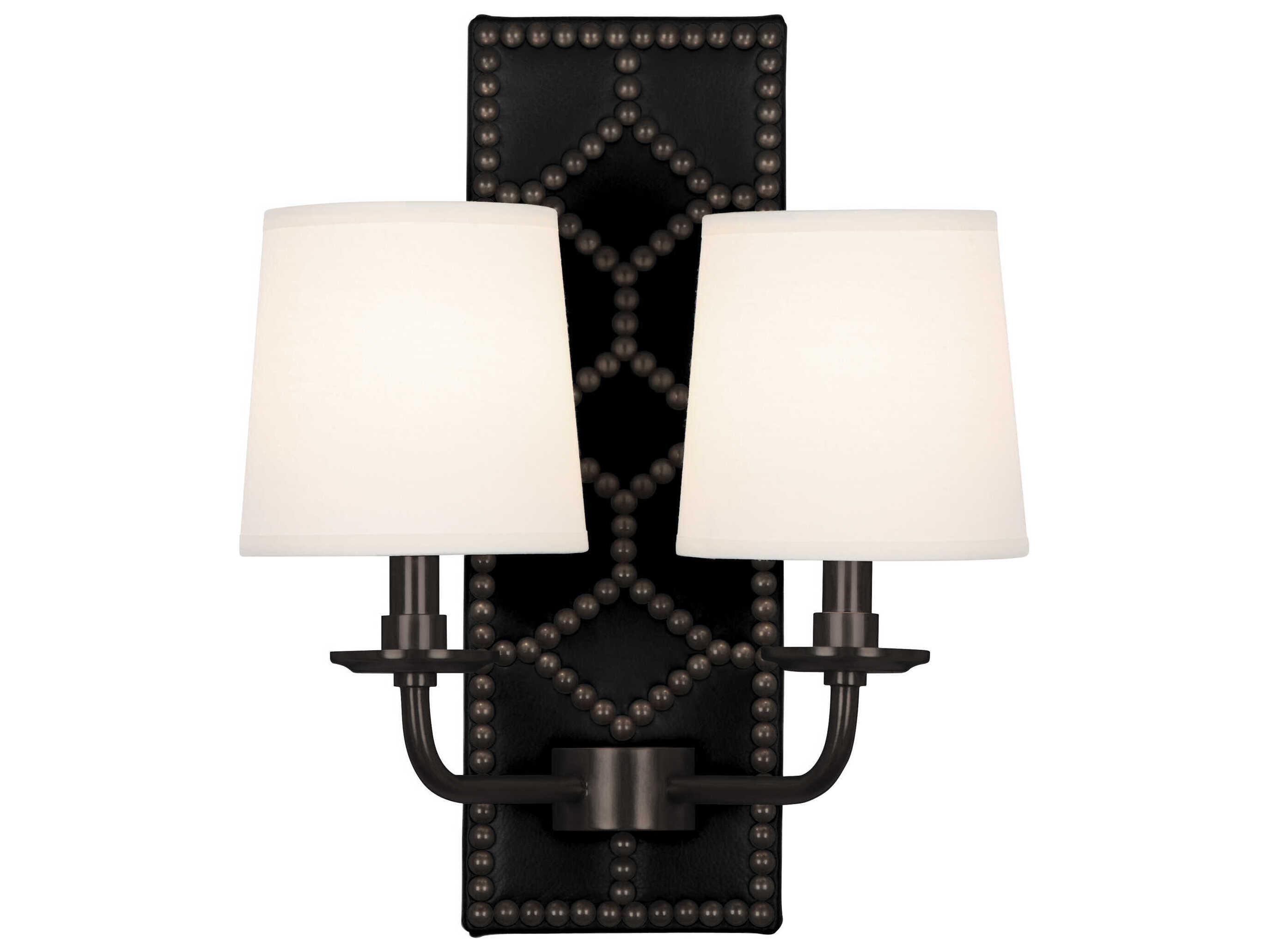 Robert Abbey Williamsburg Lightfoot 2-Light Blacksmith Black Leather Traditional Wall Sconce