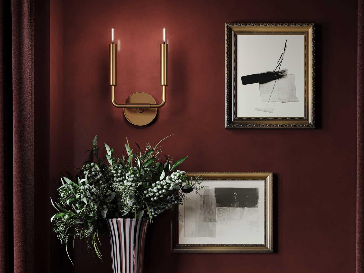 Robert Abbey Mavisten Edition Carbonia 2-Light Lacquered Burnished Brass Wall Sconce