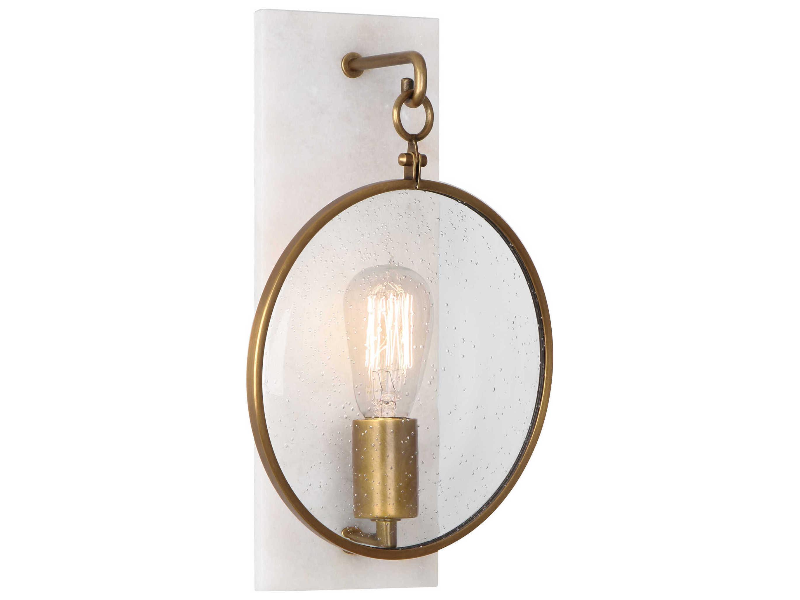 Robert Abbey Fineas 1-Light Aged Brass Alabaster Stone Wall Sconce