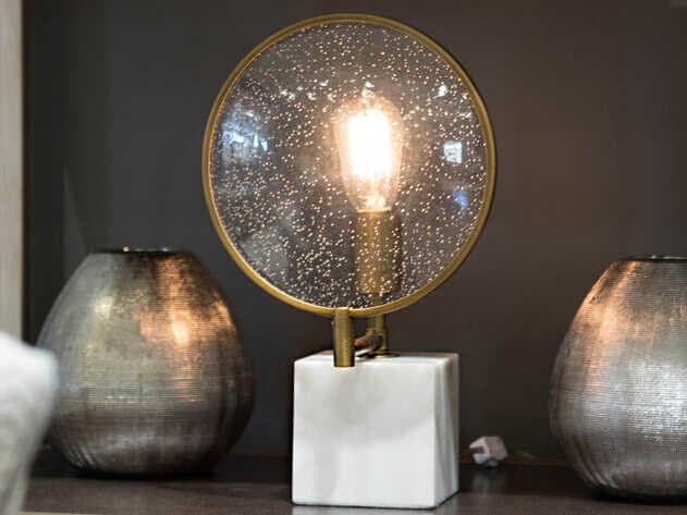 Robert Abbey Fineas Alabaster Stone Aged Brass Table Lamp