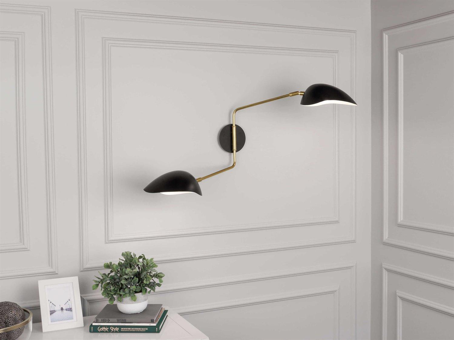 Robert Abbey Rico Espinet Racer 2-Light Modern Brass Matte Black Swing Wall Sconce
