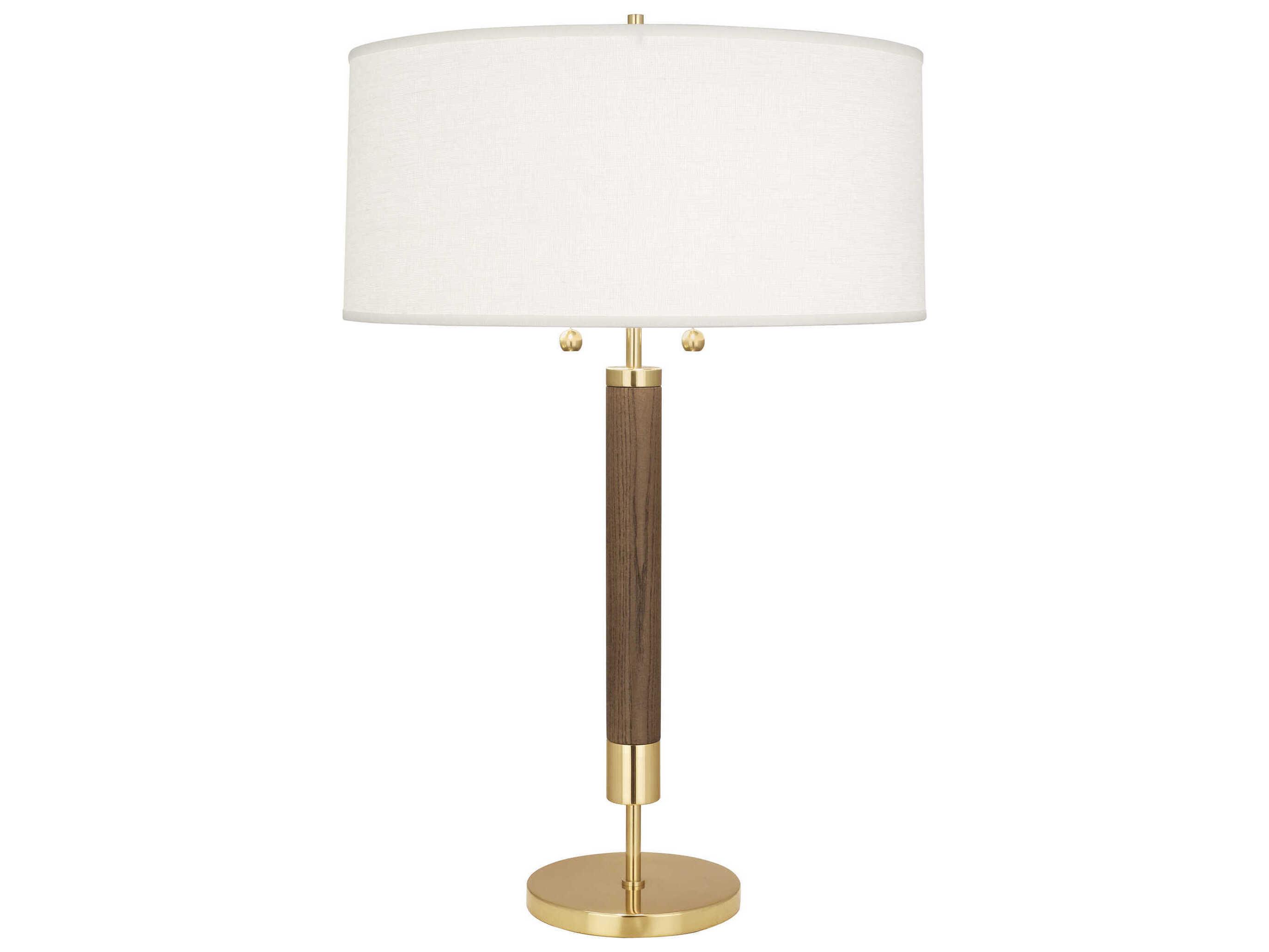 Robert Abbey Dexter Modern Brass Walnut Wood Column Buffet Lamp
