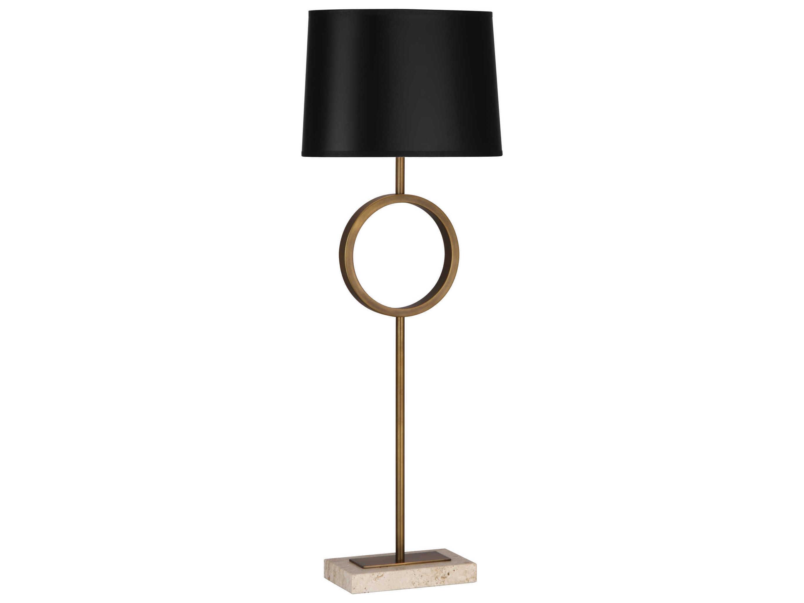 Robert Abbey Logan Aged Brass Travertine Stone Buffet Lamp