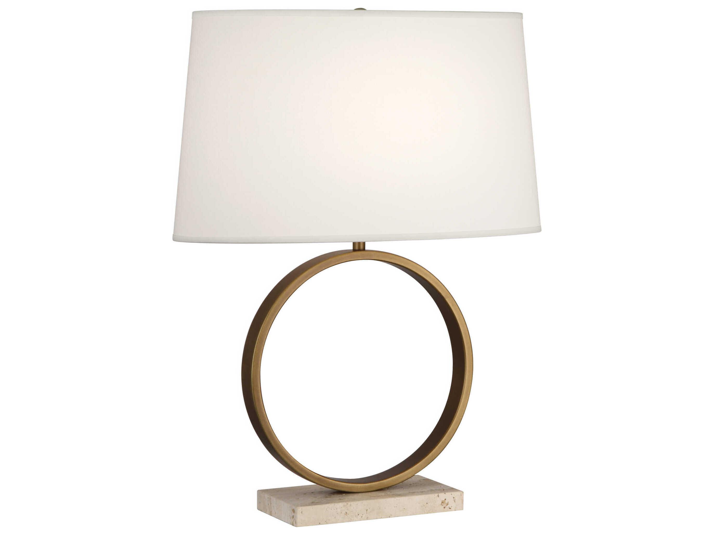 Robert Abbey Logan Aged Brass Travertine Stone Table Lamp