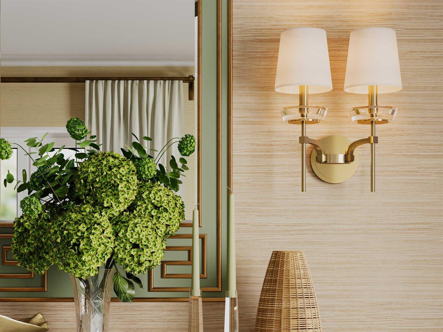 Robert Abbey Cristallo 2-Light Modern Brass Clear Crystal Wall Sconce