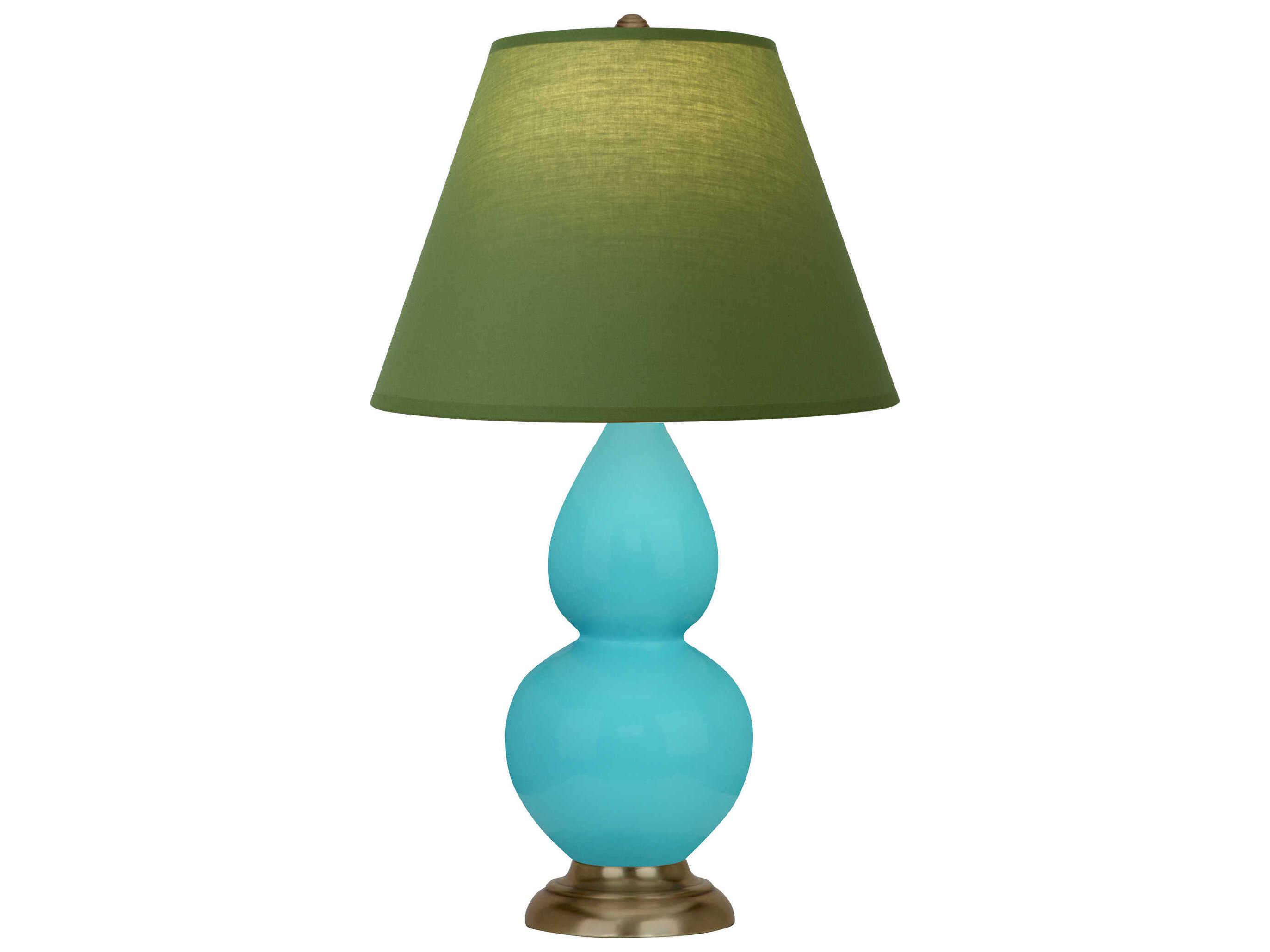 Robert Abbey Small Double Gourd Egg Blue Glazed Antique Brass Table Lamp