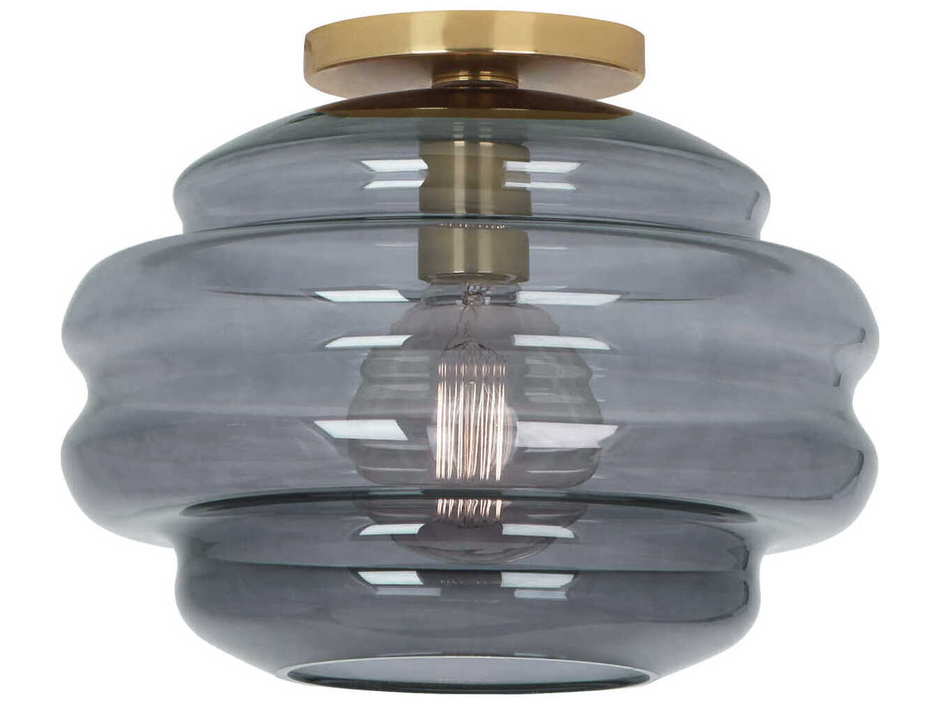 Robert Abbey Horizon 1-Light Modern Brass Smoke Gray Glass Flush Mount