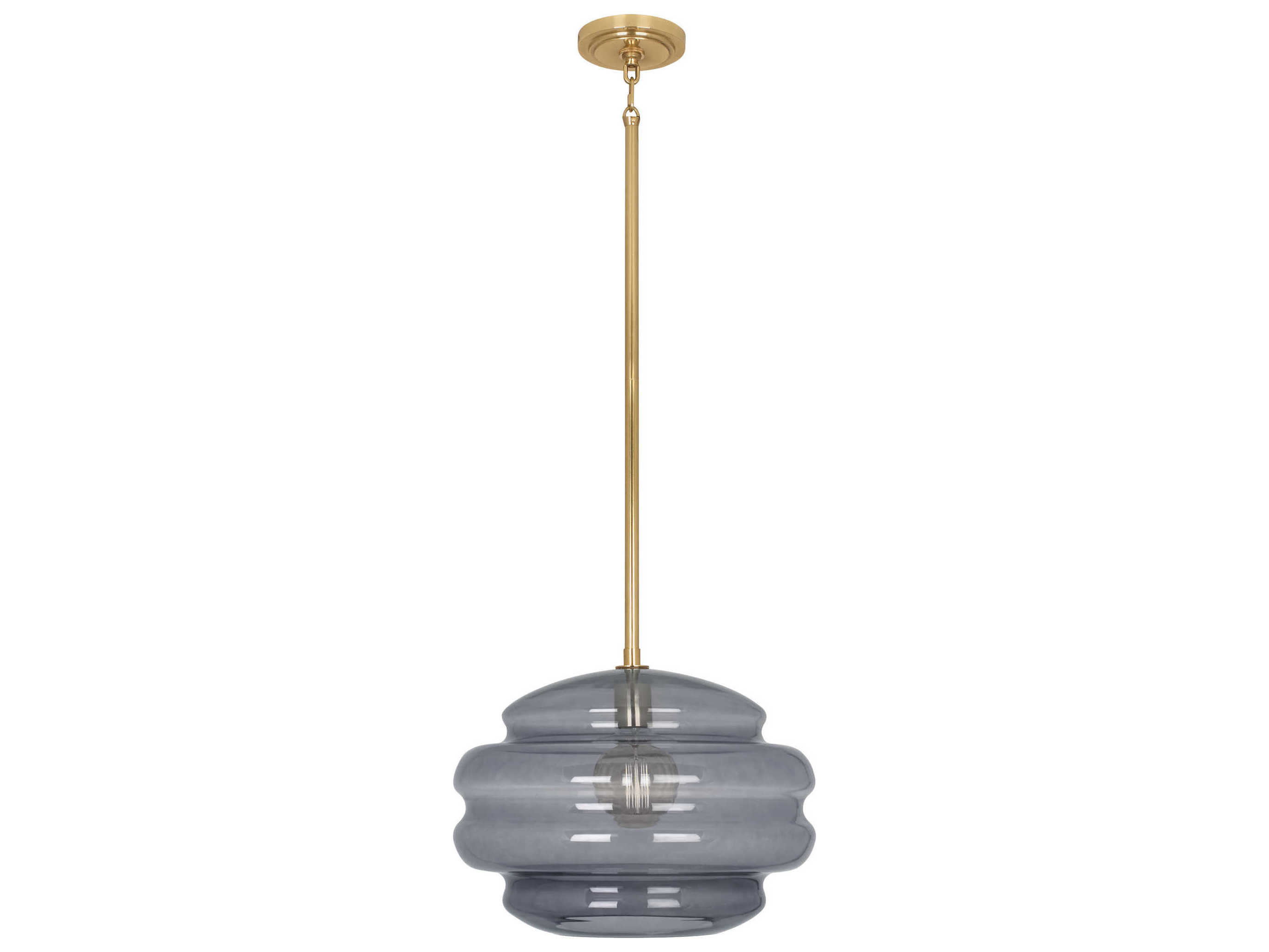 Robert Abbey Horizon 1-Light Modern Brass Smoke Gray Glass Pendant