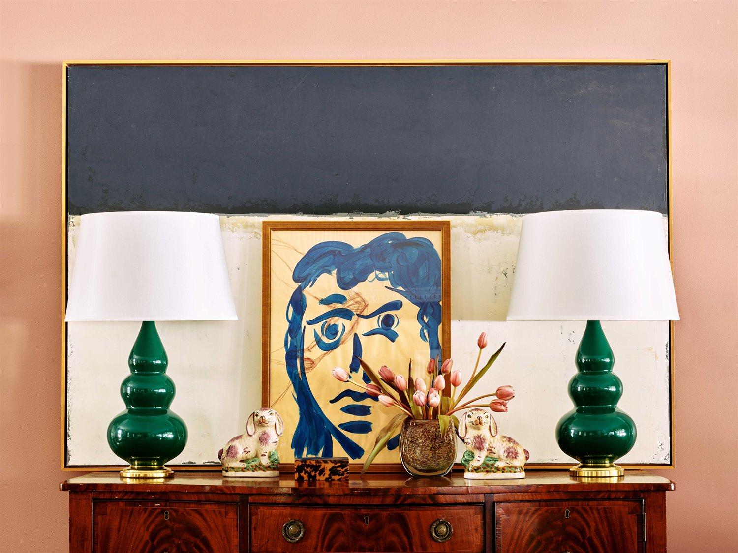 Robert Abbey Small Triple Gourd Jungle Glazed Green Table Lamp