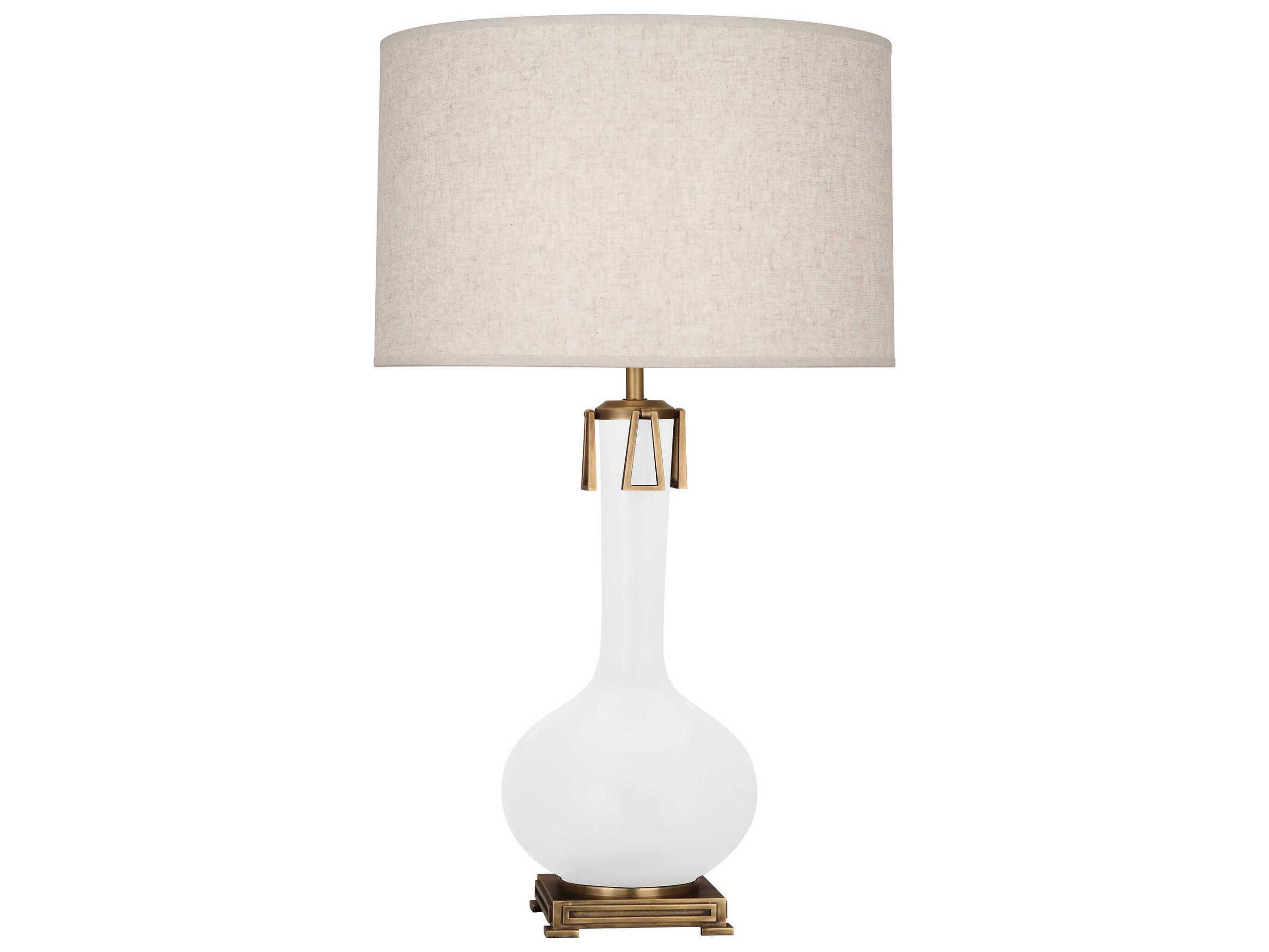 Robert Abbey Athena Matte Daisy Glazed Aged Brass White Buffet Lamp