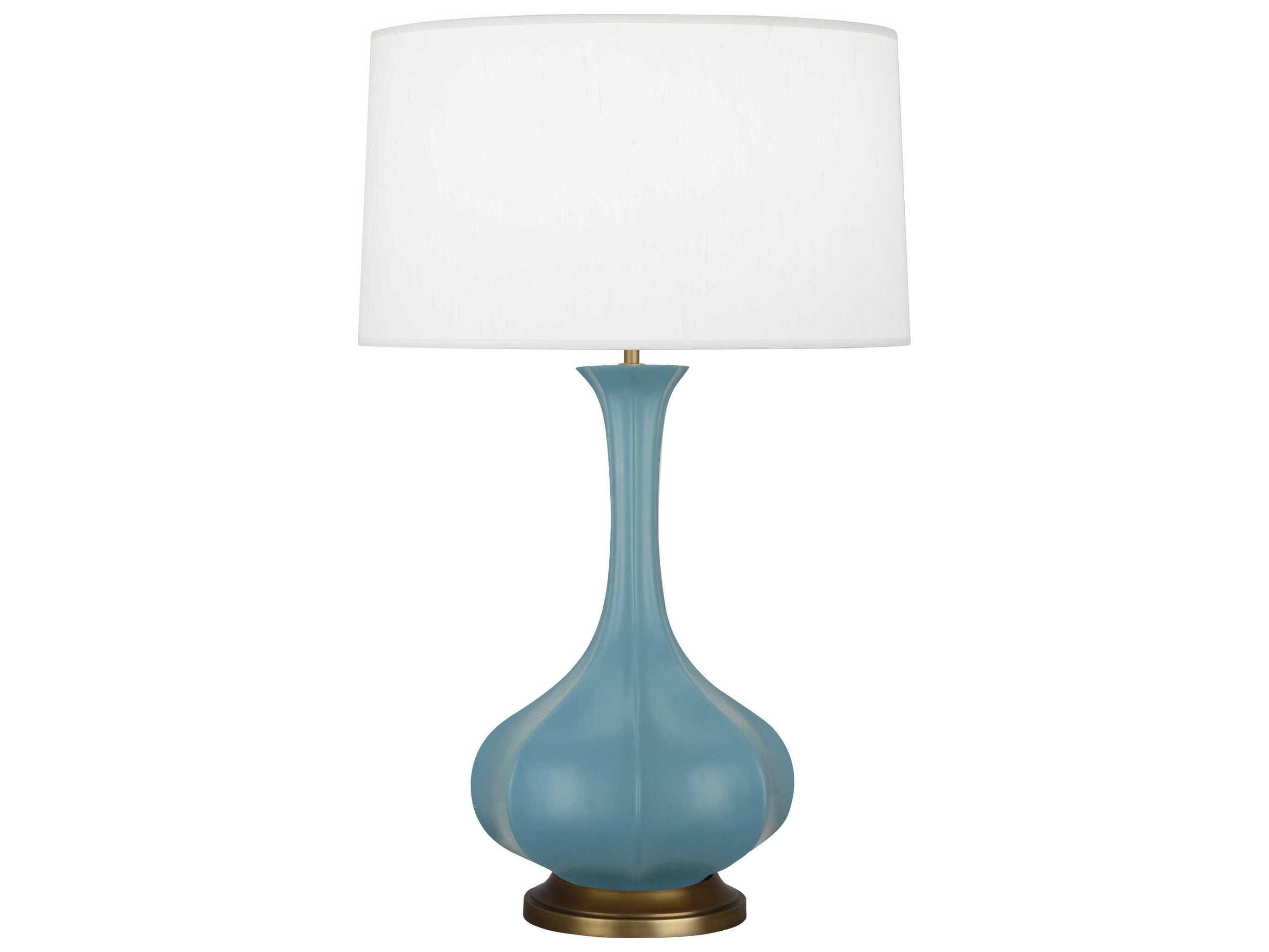Robert Abbey Pike Matte Steel Blue Glazed Aged Brass Buffet Lamp