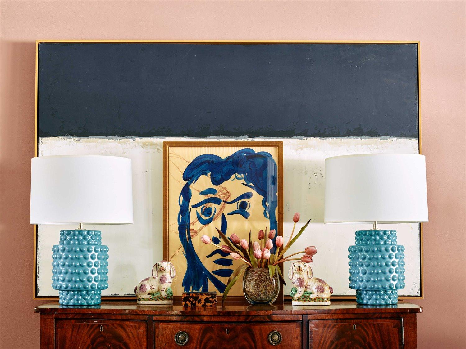 Robert Abbey Dolly Steel Blue Glazed Textured Table Lamp