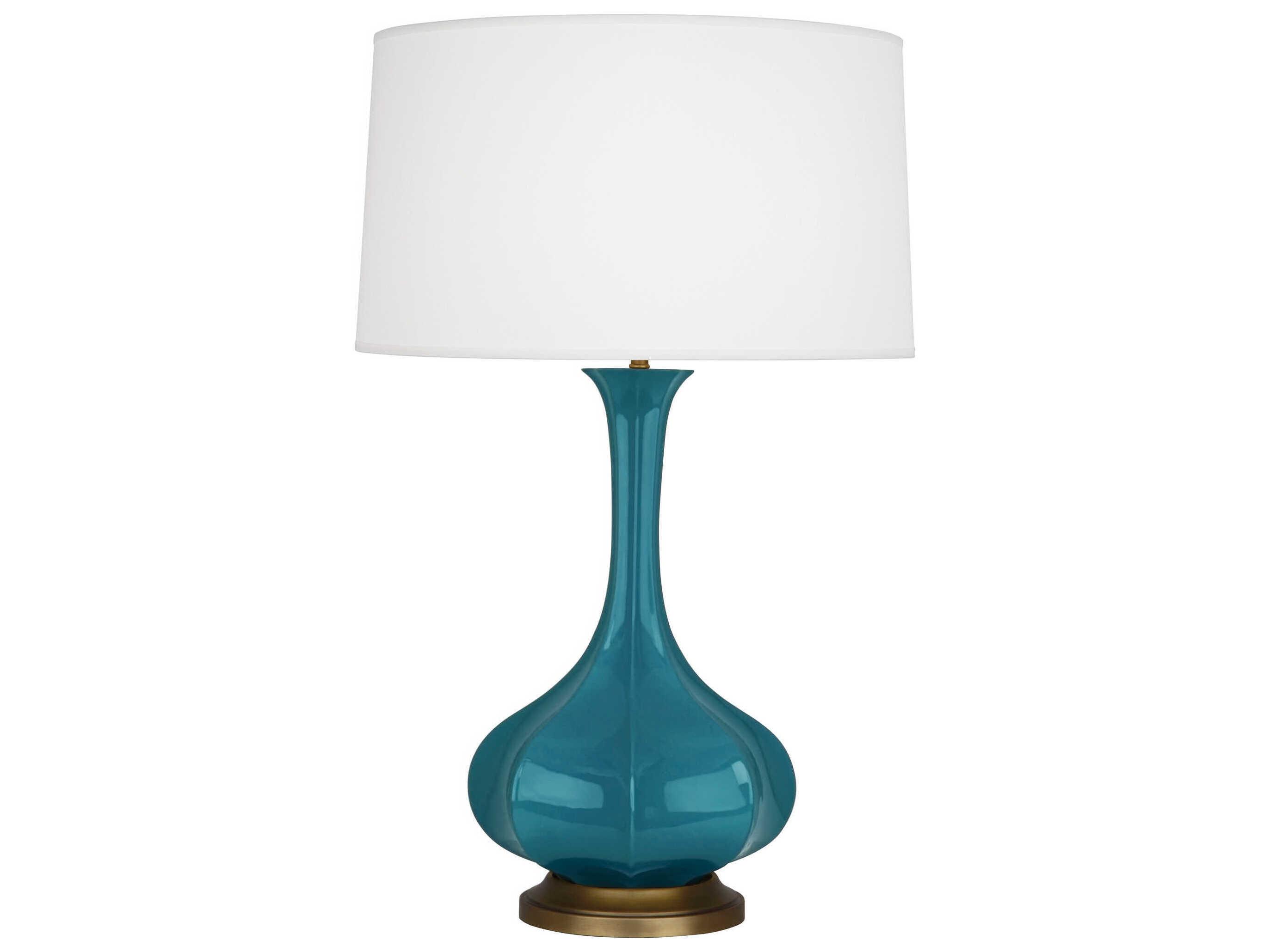 Robert Abbey Pike Peacock Glazed Aged Brass Blue Buffet Lamp
