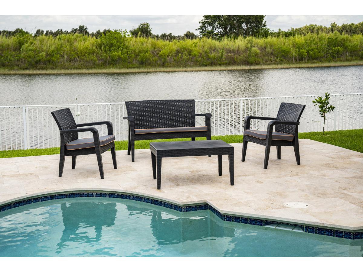 Rainbow Outdoor Alaska Resin Wicker Anthracite 4 Piece Lounge Set with Cushions Anthracite