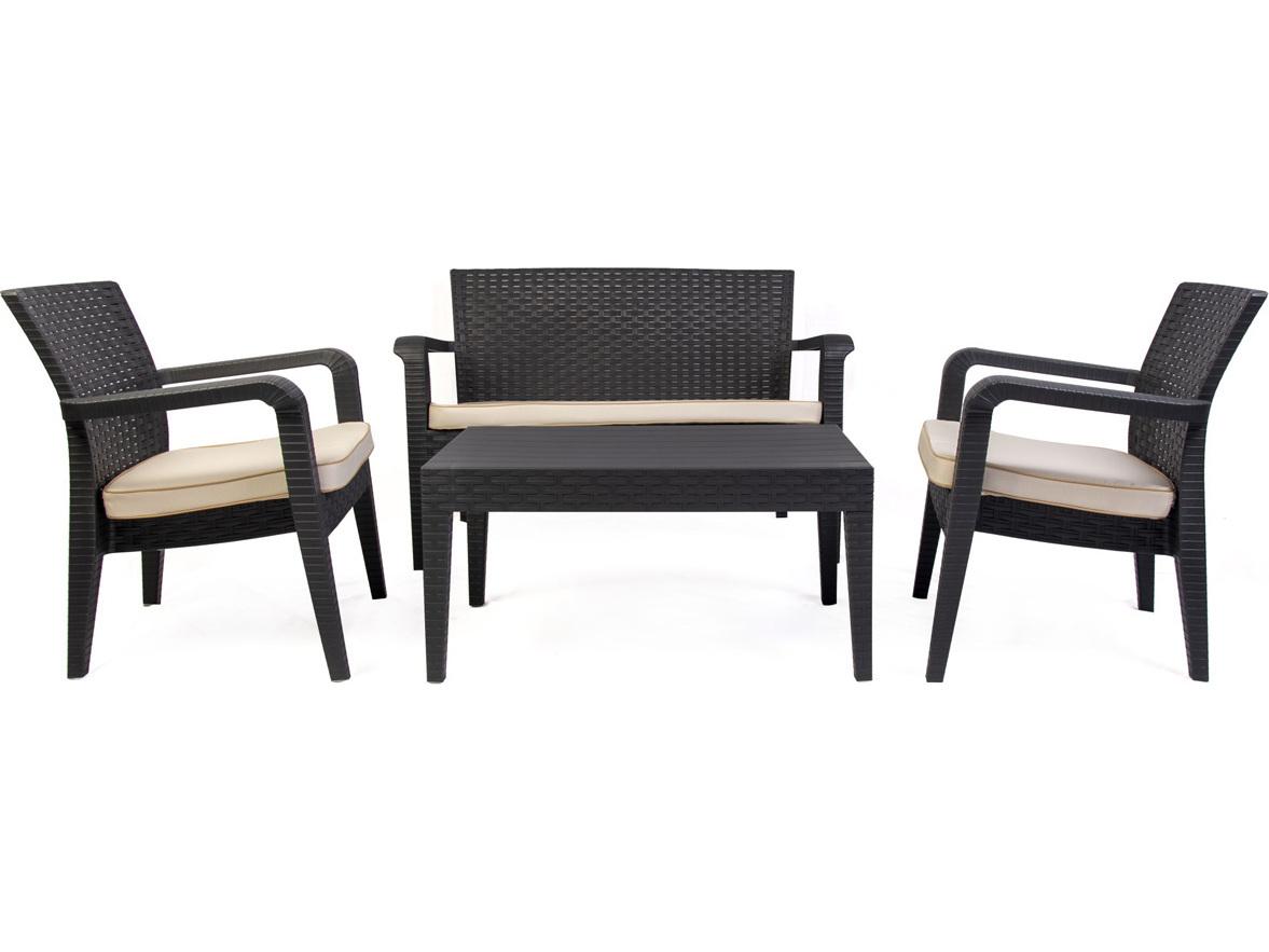 Rainbow Outdoor Alaska Resin Wicker Anthracite 4 Piece Lounge Set with Cushions Cream