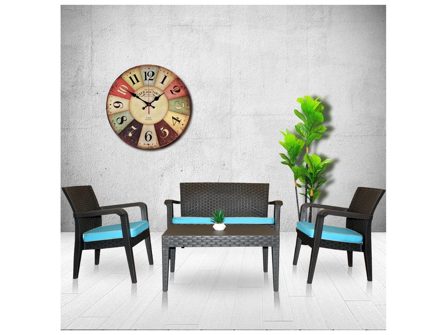 Rainbow Outdoor Alaska Resin Wicker Anthracite 4 Piece Lounge Set with Cushions Teal