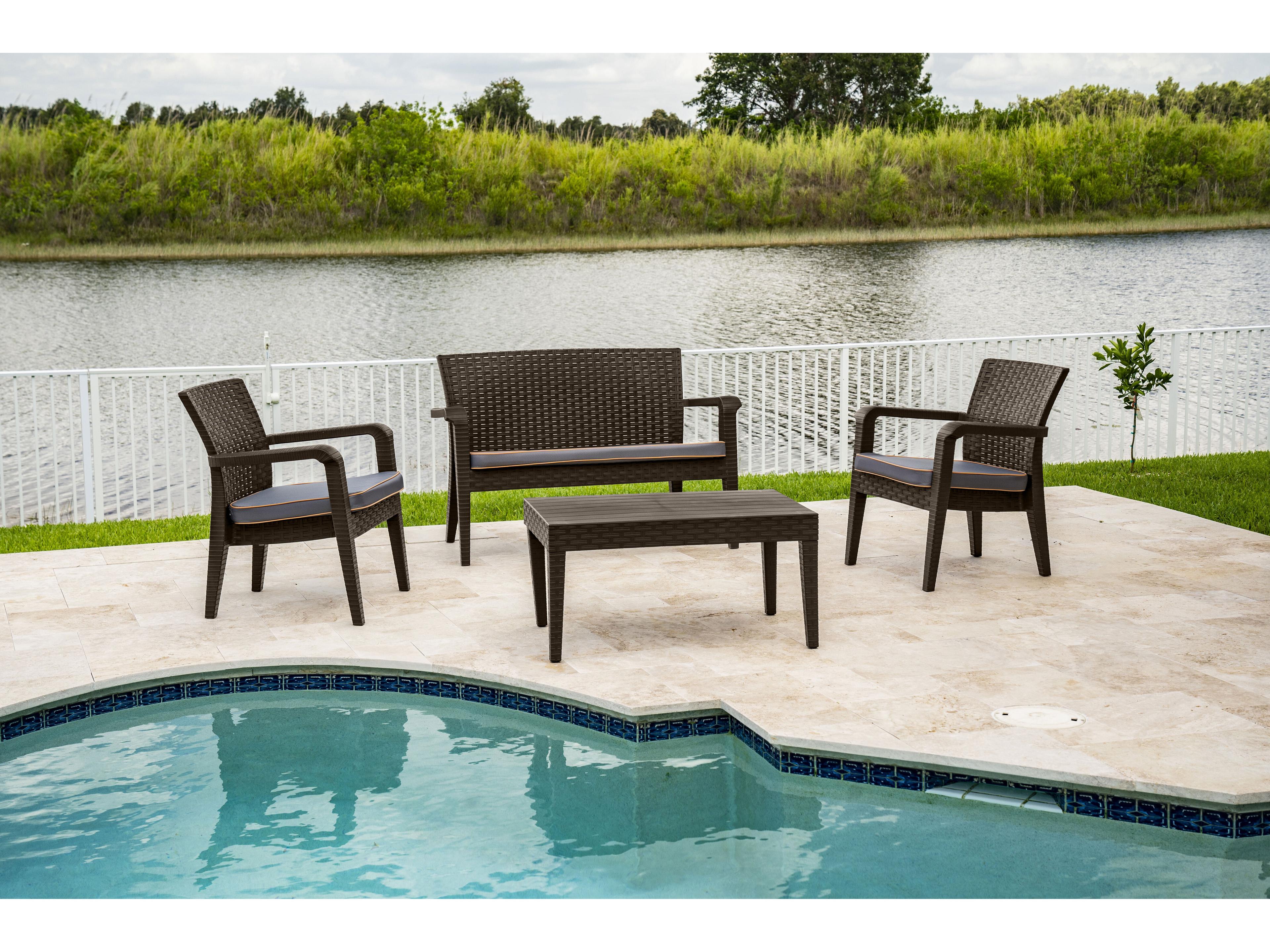 Rainbow Outdoor Alaska Resin Wicker Brown 4 Piece Lounge Set with Cushions Anthracite